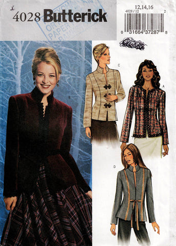 Butterick 4028 Womens Lined Princess Jacket with Stand Up Collar Out Of Print Sewing Pattern Size 12 - 16  UNCUT Factory Folded