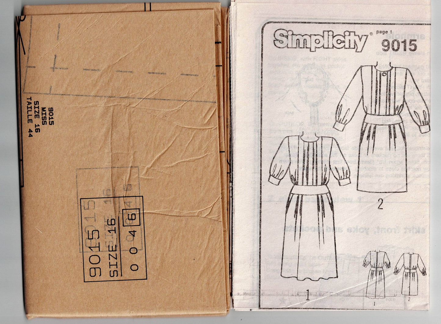 Simplicity 9015 Womens Dress with Hip Band & Pleated Skirt 1980s Vintage Sewing Pattern Size 10 or 14