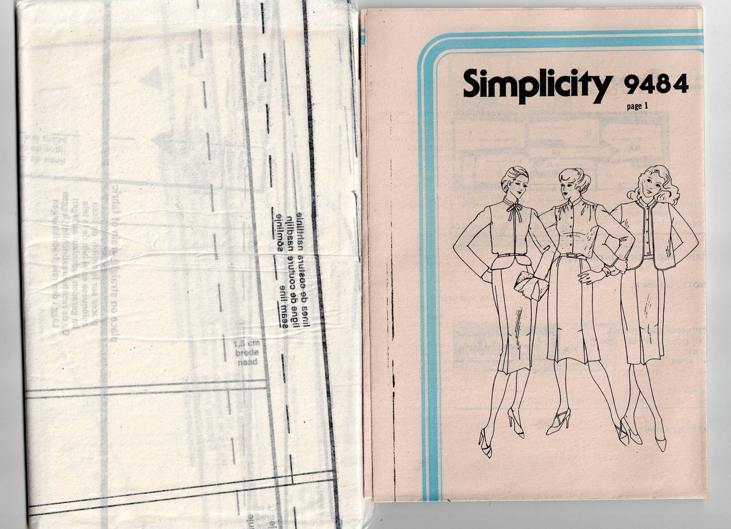 Simplicity 9484 Womens Lined Jacket Blouse & Skirt 1980s Vintage Sewing Pattern Size 14 Bust 36 inches