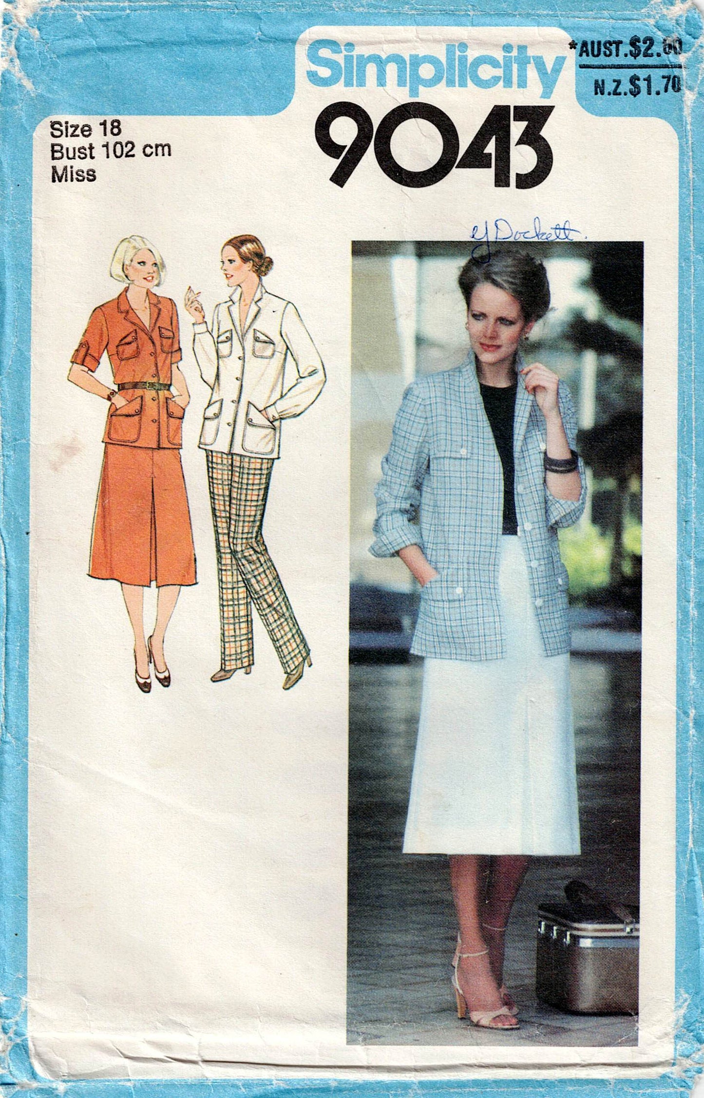 Simplicity 9043 Womens Cargo Jacket Skirt & Pants 1970s Vintage Sewing Pattern Size 18 Bust 40 inches