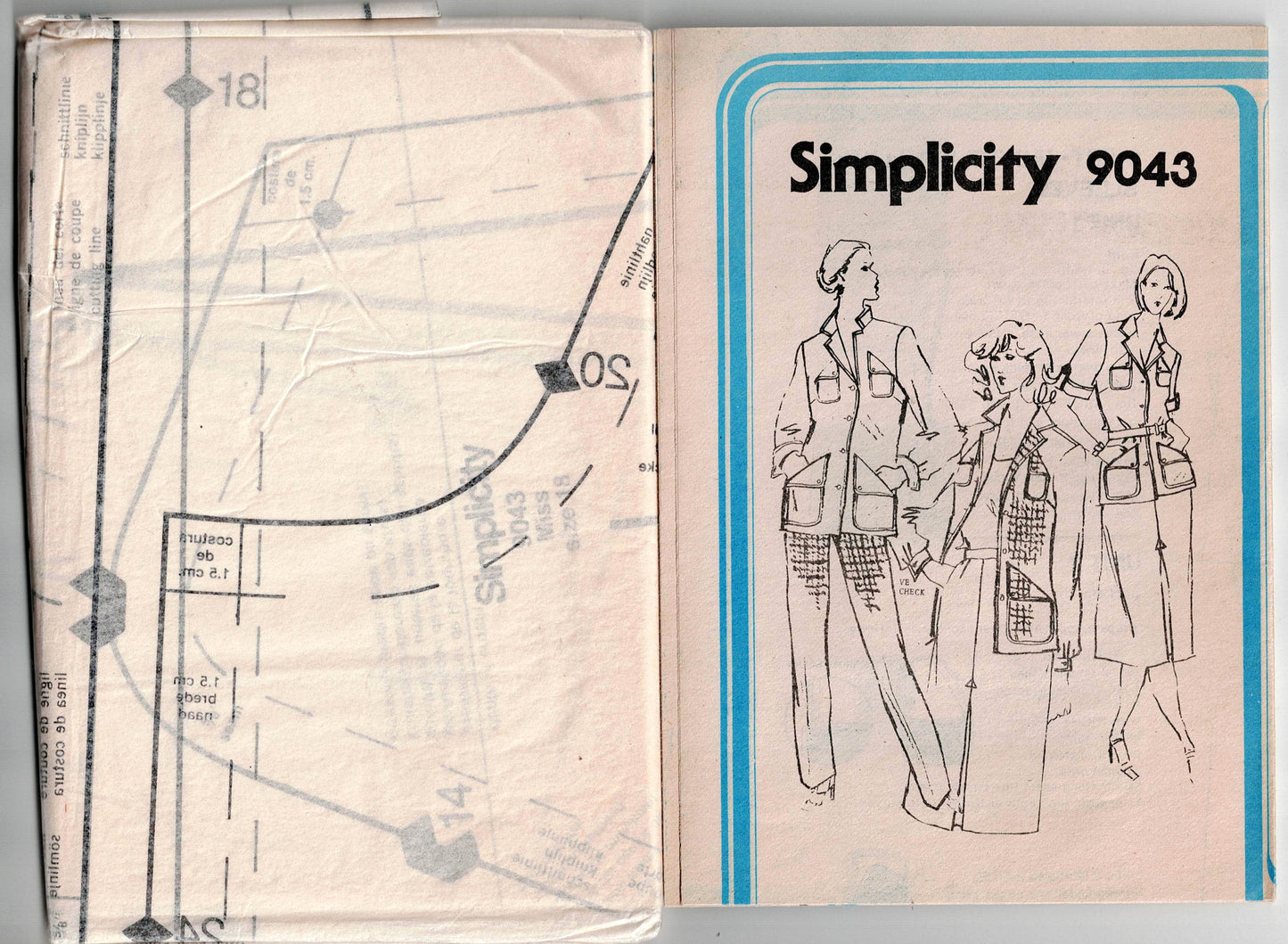 Simplicity 9043 Womens Cargo Jacket Skirt & Pants 1970s Vintage Sewing Pattern Size 18 Bust 40 inches