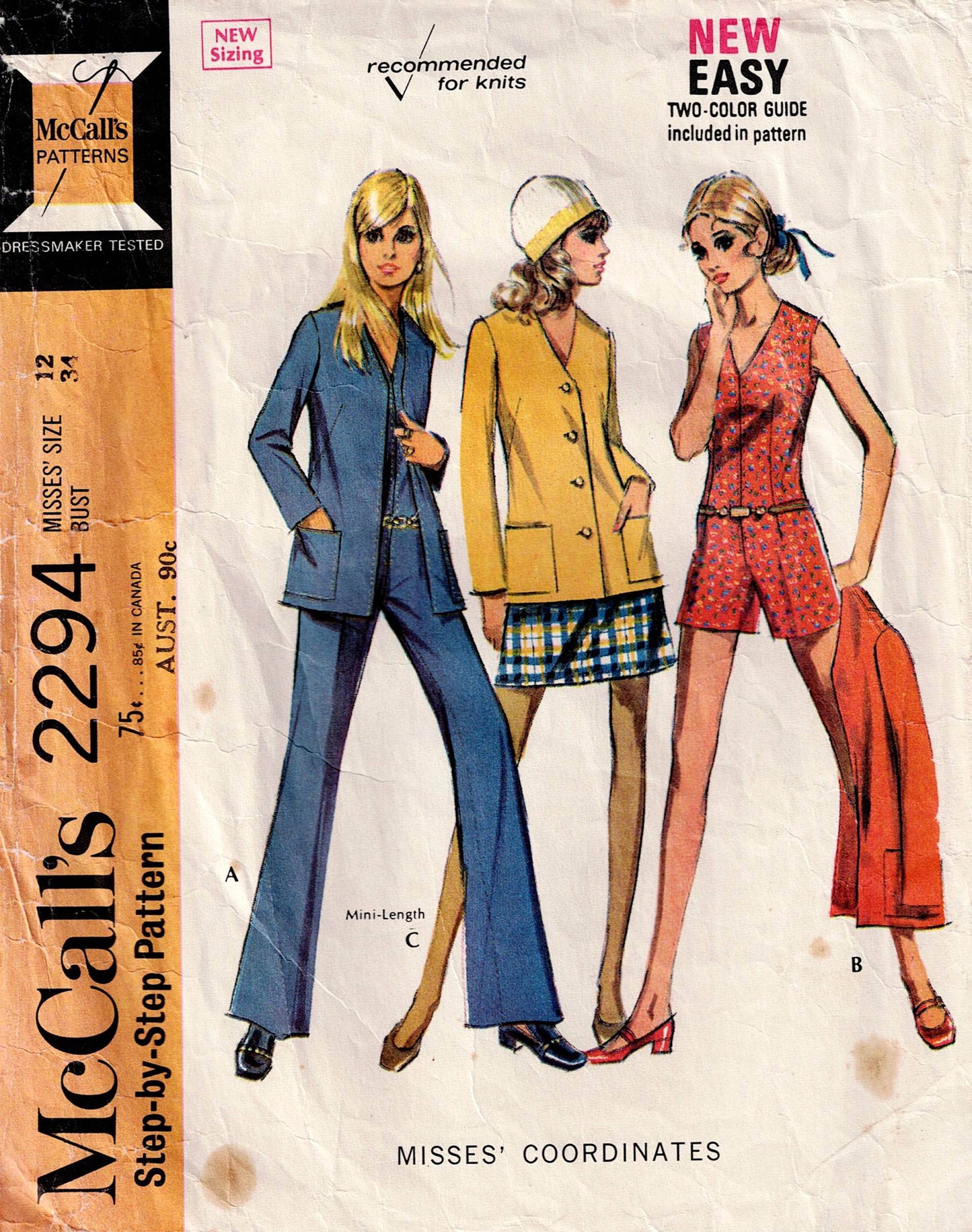 McCall's 2294 Womens Jumpsuits Skirt & Jacket 1970s Vintage Sewing Pattern Size 12 Bust 34 inches