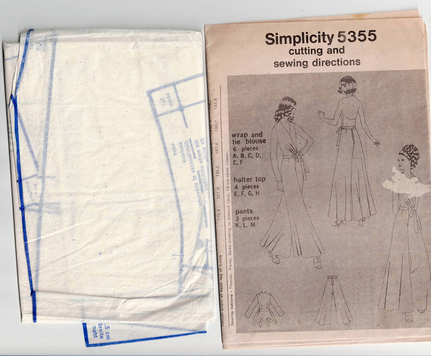 Simplicity 5355 Womens Wrap & Tie Halter Top Blouse & Very Wide Leg Palazzo Disco Pants 1970s Vintage Sewing Pattern Size 12 Bust 34 inches