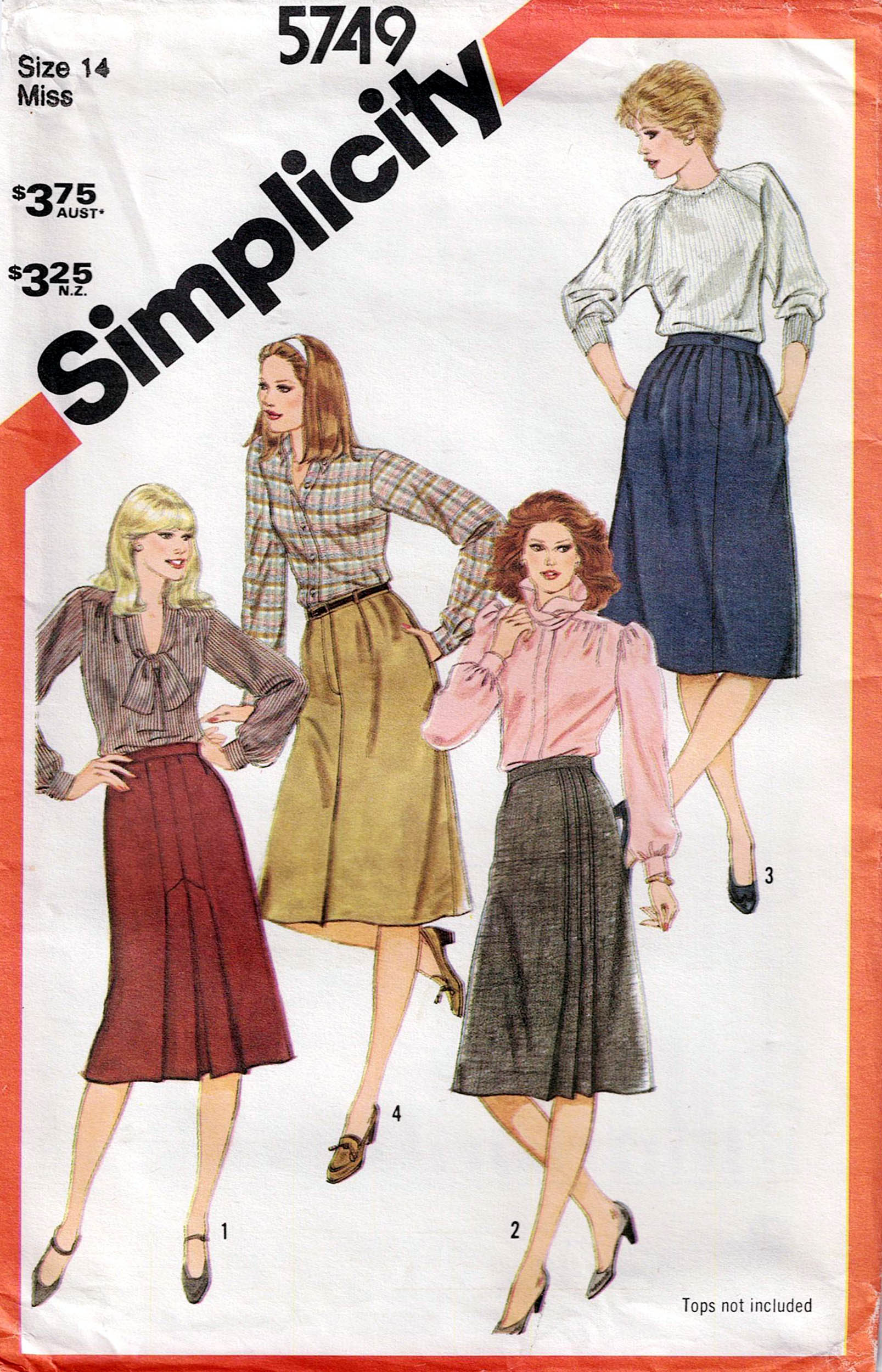 Simplicity 5749 Womens Classic Set Of A Line Skirts 1980s Vintage Sewing Pattern Waist 28 inches UNCUT Factory Folded