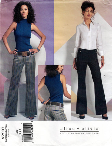Vogue American Designer V2907 ALICE + OLIVIA Womens Low Rise Hipster Flared Pants Out Of Print Sewing Pattern Size 4 - 8 UNCUT Factory Folded