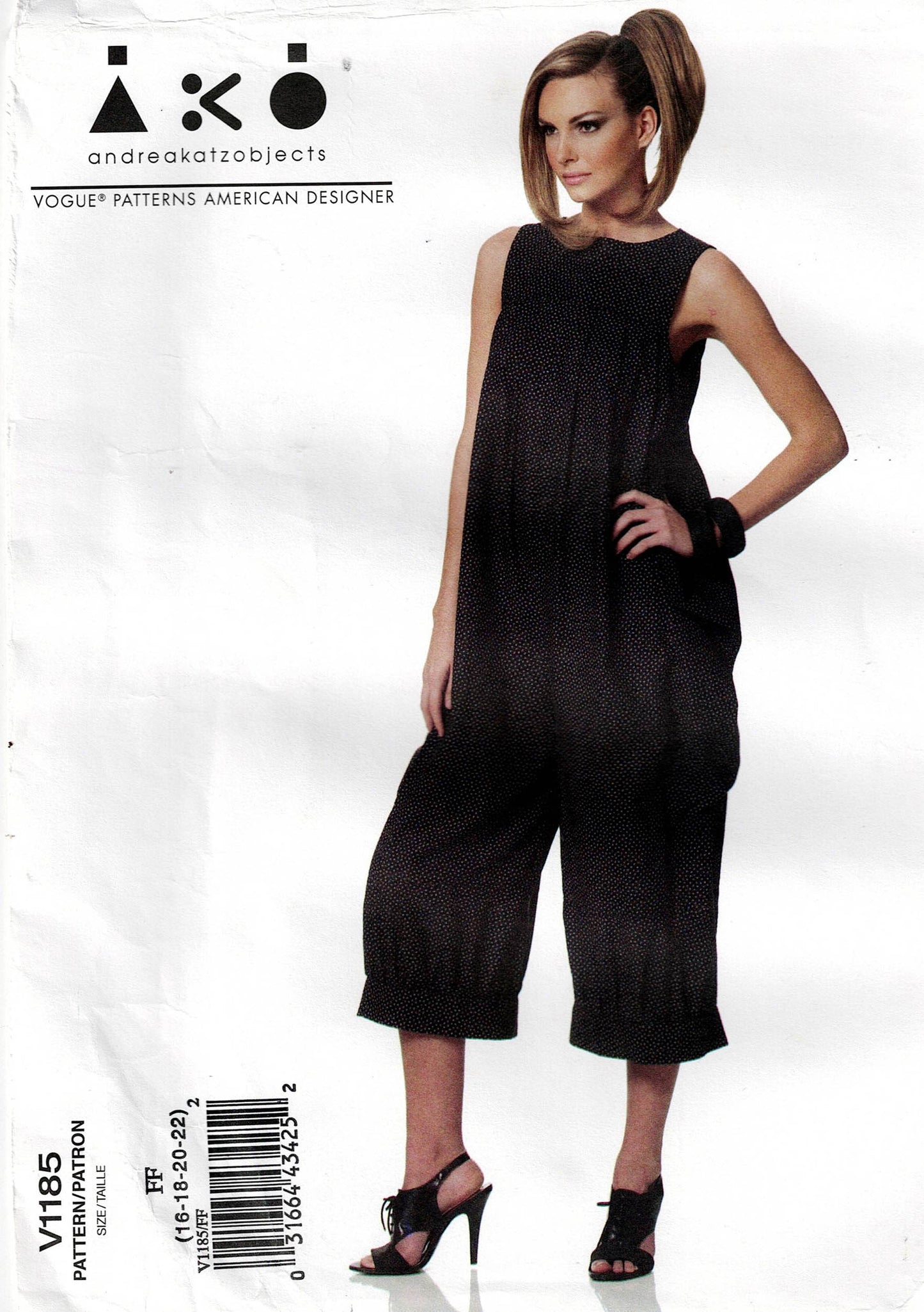 Vogue American Designer 1185 Andrea Katzobjects Womens Loose Fitting Pleated Jumpsuit Out Of Print Sewing Pattern Size 8 - 14 or 16 - 22 UNCUT Factory Folded