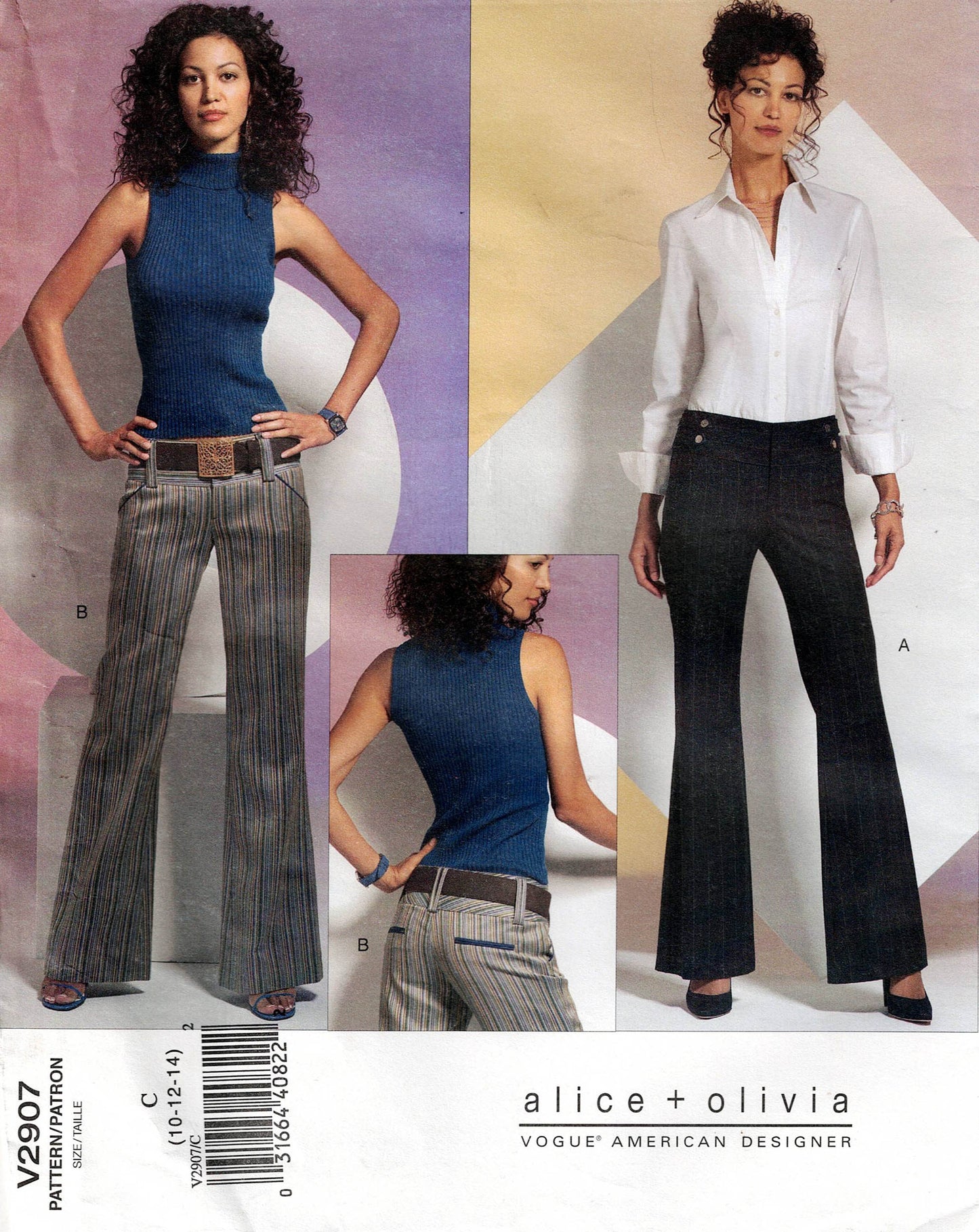 Vogue American Designer V2907 ALICE + OLIVIA Womens Low Rise Hipster Flared Pants Out Of Print Sewing Pattern Size 4 - 8 or 10 - 14 UNCUT Factory Folded