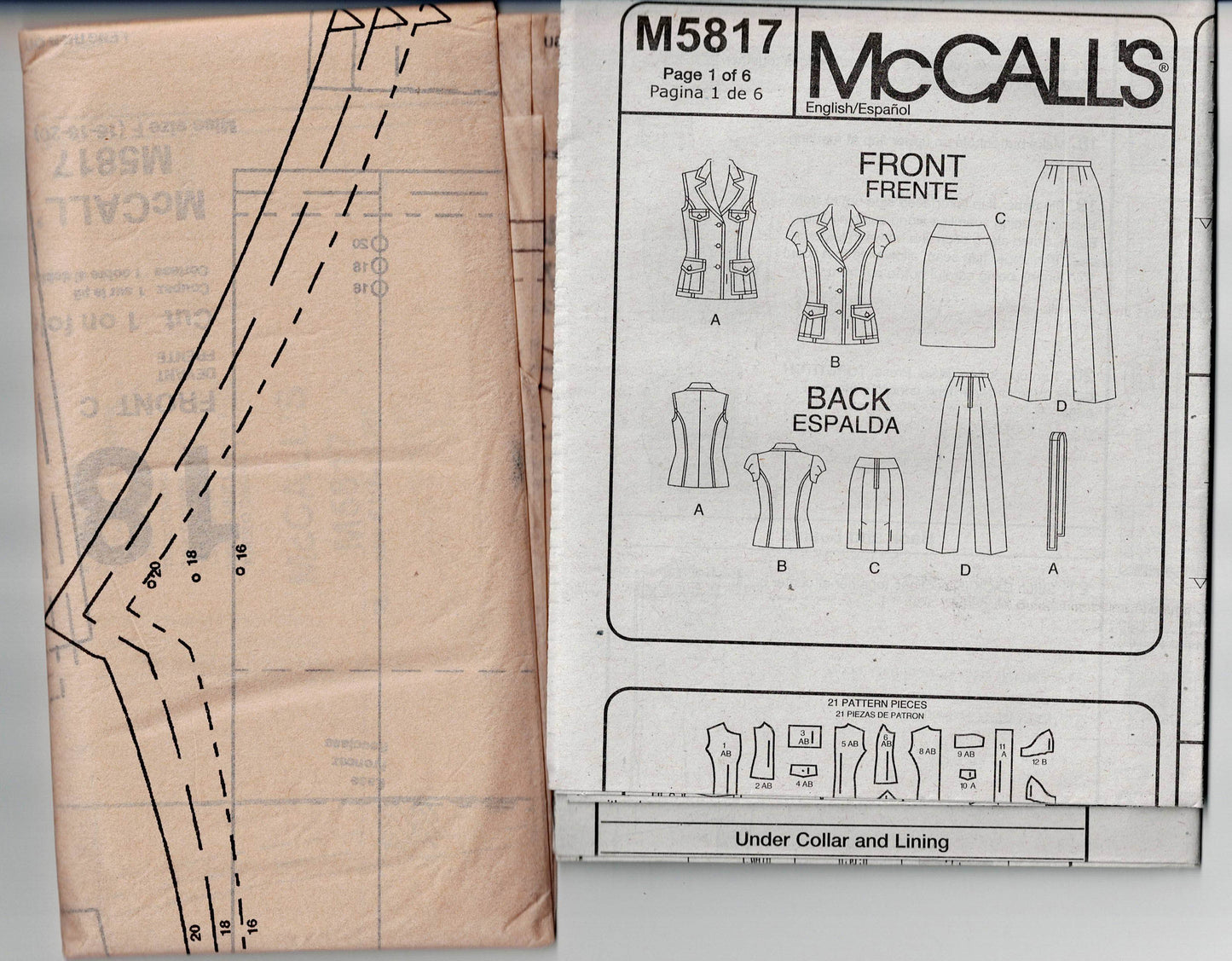 McCall's 5817 Womens Lined Safari Style Jacket Pencil Skirt & Pants Out Of Print Sewing Pattern Size 16 - 20 UNCUT Factory Folded