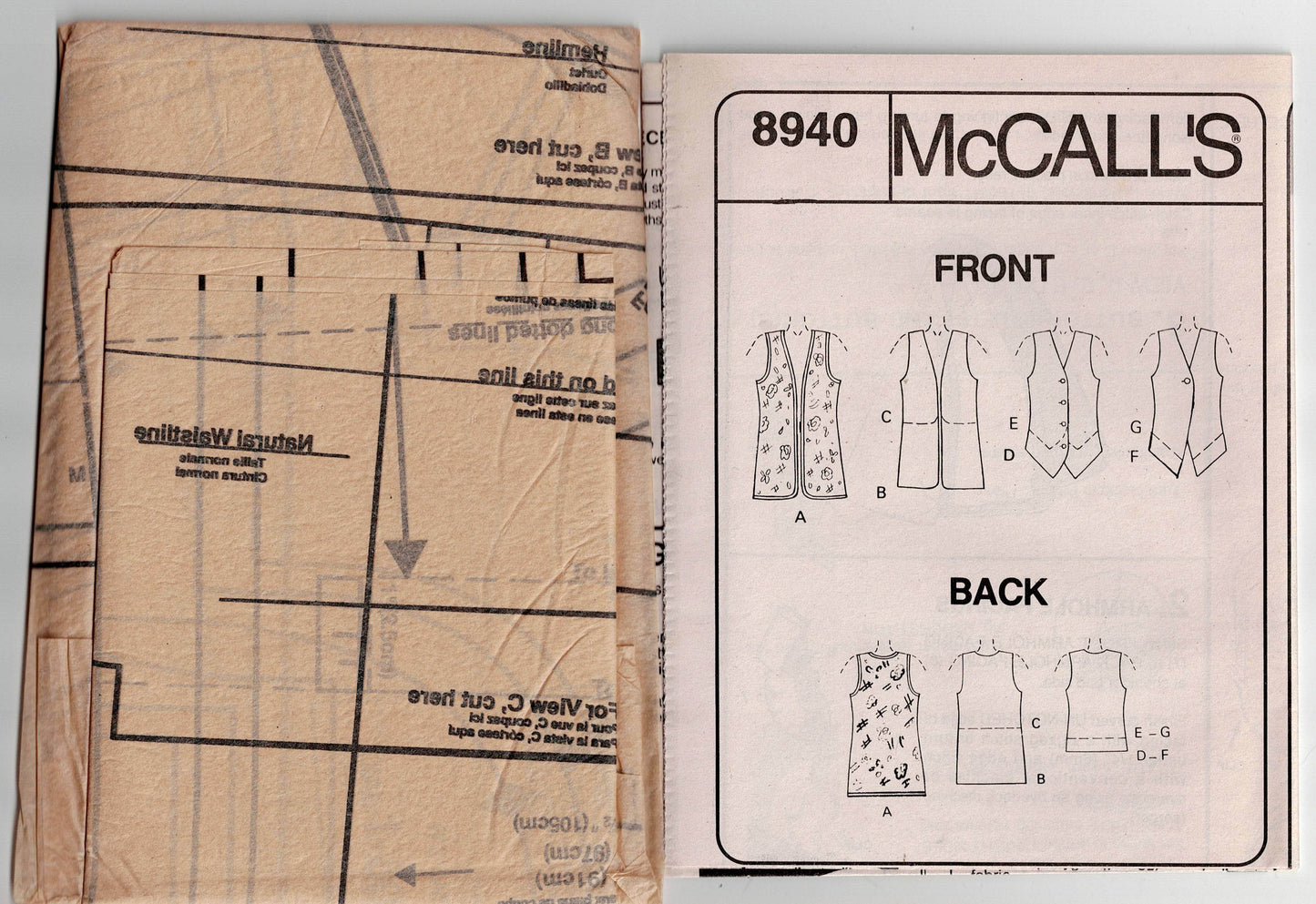 McCall's 8940 Womens EASY One Hour Vests 1990s Vintage Sewing Pattern Size 4 - 14 UNCUT Factory Folded