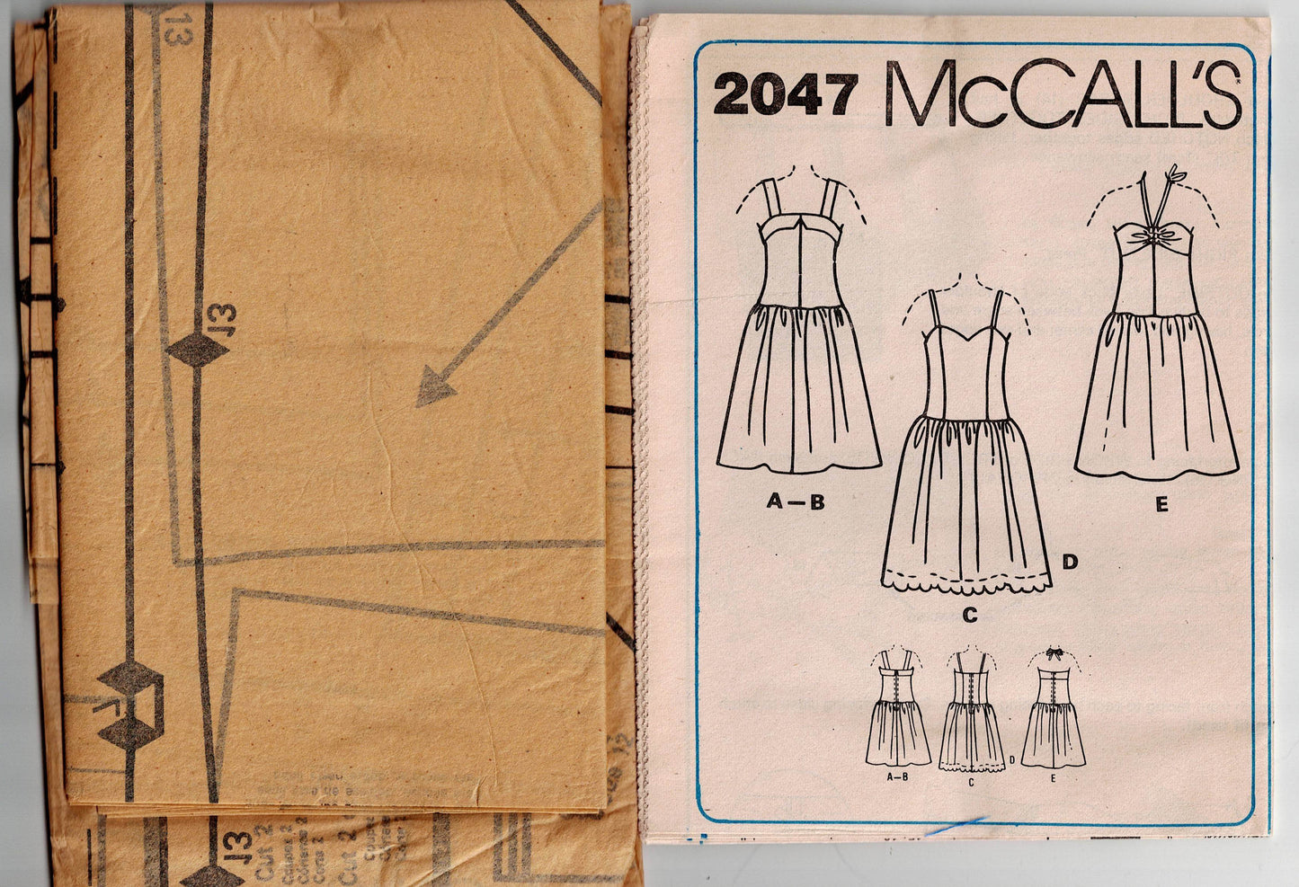 McCall's 2047 Womens EASY Drop Waisted Sundresses 1980s Vintage Sewing Pattern Size 12 - 16 UNCUT Factory Folded