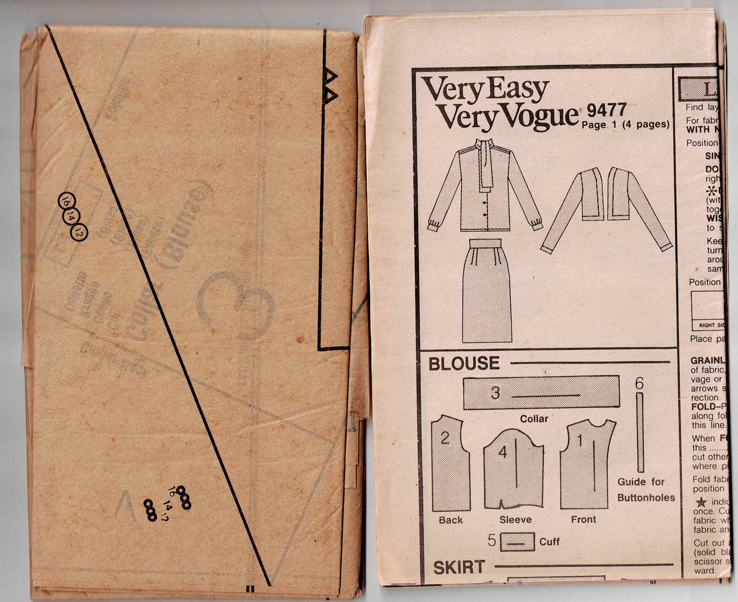Very Easy Vogue 9477 Womens Cropped Jacket Slim Skirt & Necktie Blouse 1980s Vintage Sewing Pattern Size 12 - 16 UNCUT Factory Folded