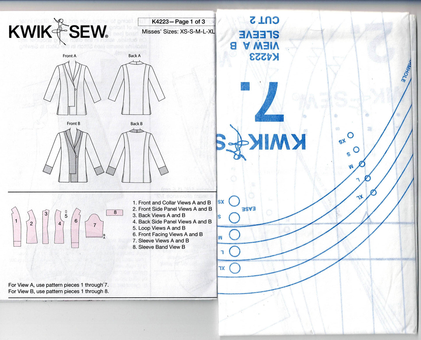 Patrón de costura agotado para chaquetas asimétricas con ribetes para mujer Kwik Sew 4223, talla XS a XL, sin cortar, doblado de fábrica