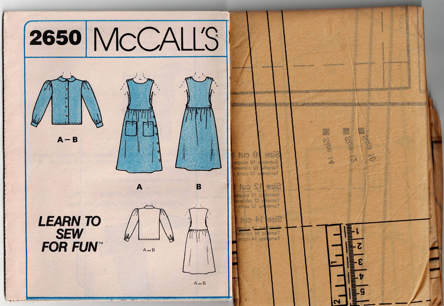 McCall's 2650 Womens Pinafore Jumper Dress & Blouse 1980s Vintage Sewing Pattern Size 10 - 14 UNCUT Factory Folded