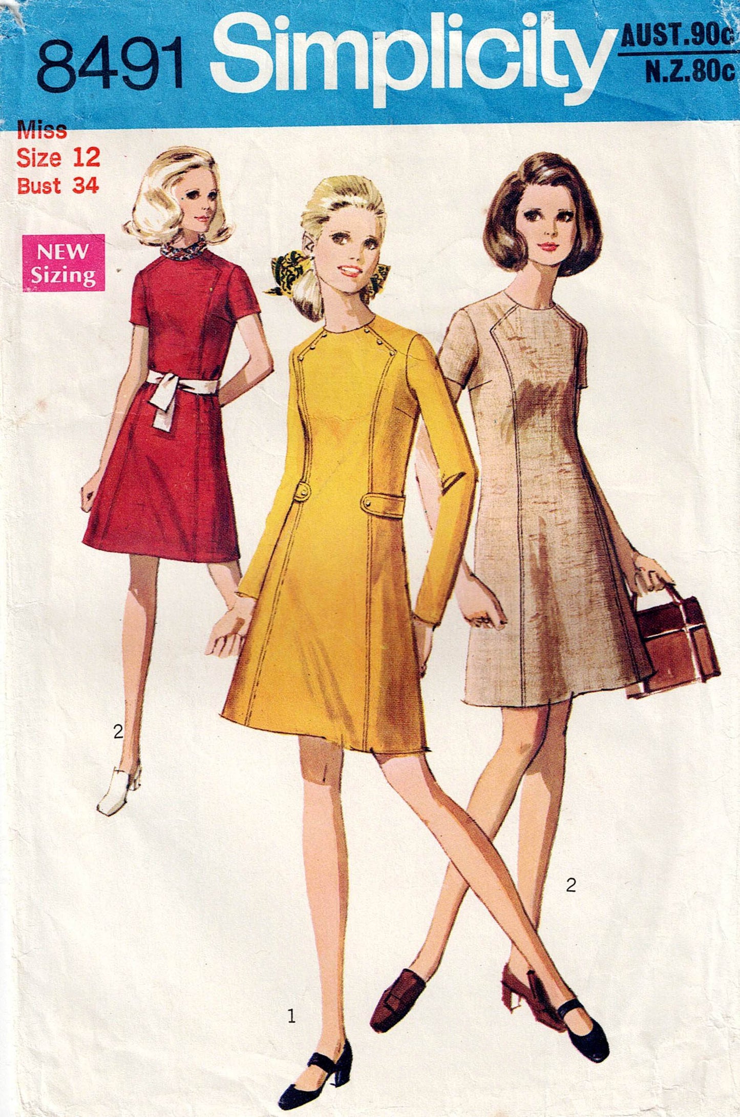 Simplicity 8491 Womens Fitted Coatdress with Front Seam Detail 1960s Vintage Sewing Pattern Size 12 Bust 34 inches