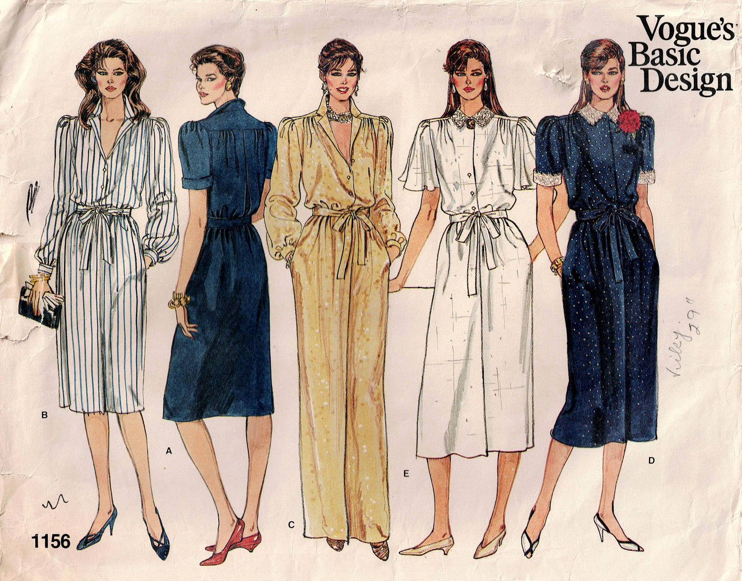 Vogue Basic Design 1156 Womens Shirtdresses 1980s Vintage Sewing Pattern Size 8 - 12 UNCUT Factory Folded