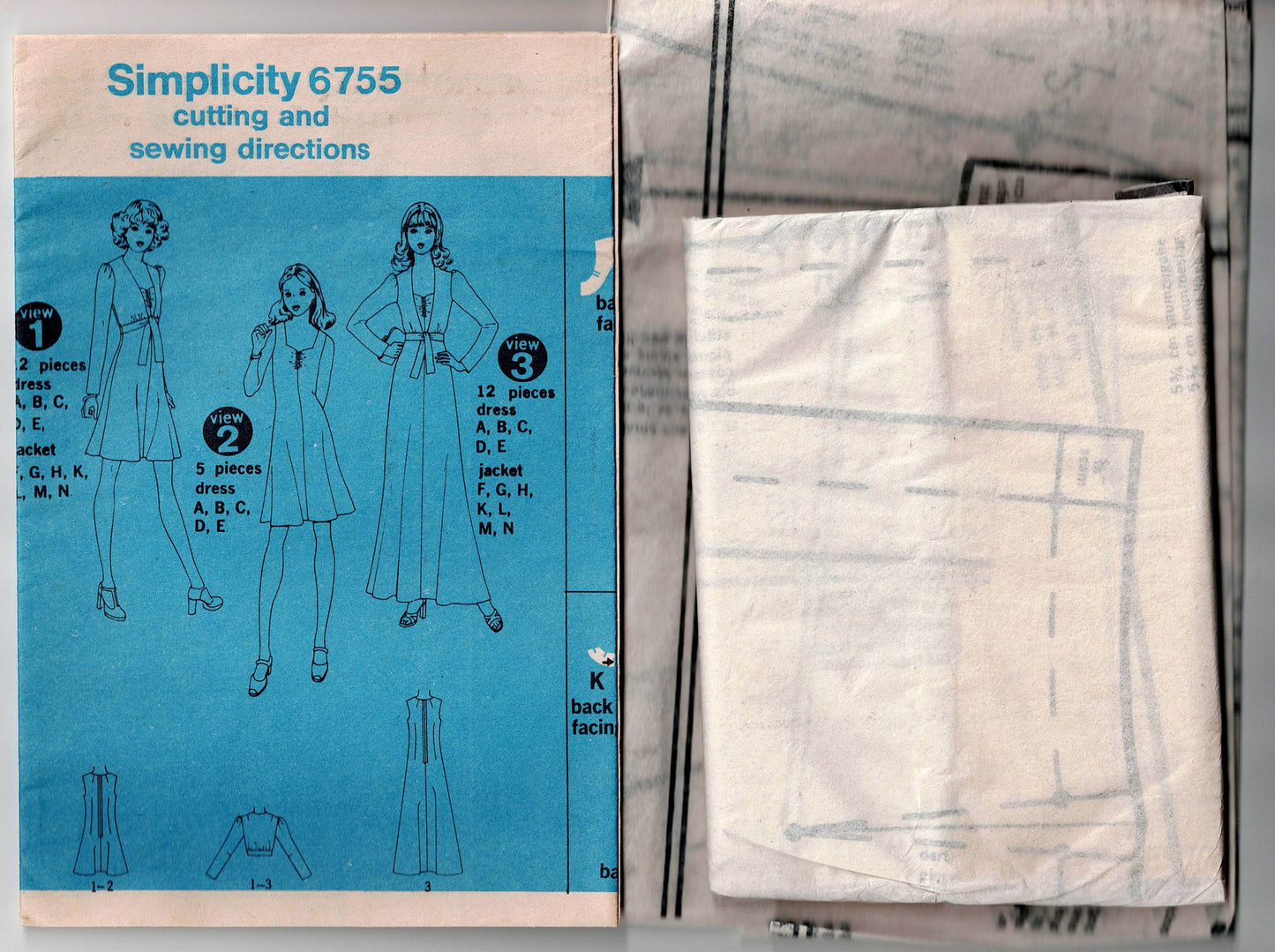 Simplicity 6755 Womens Gathered Bodice Dress & Tie Front Bolero Jacket 1970s Vintage Sewing Pattern Size 14 Bust 36 Inches