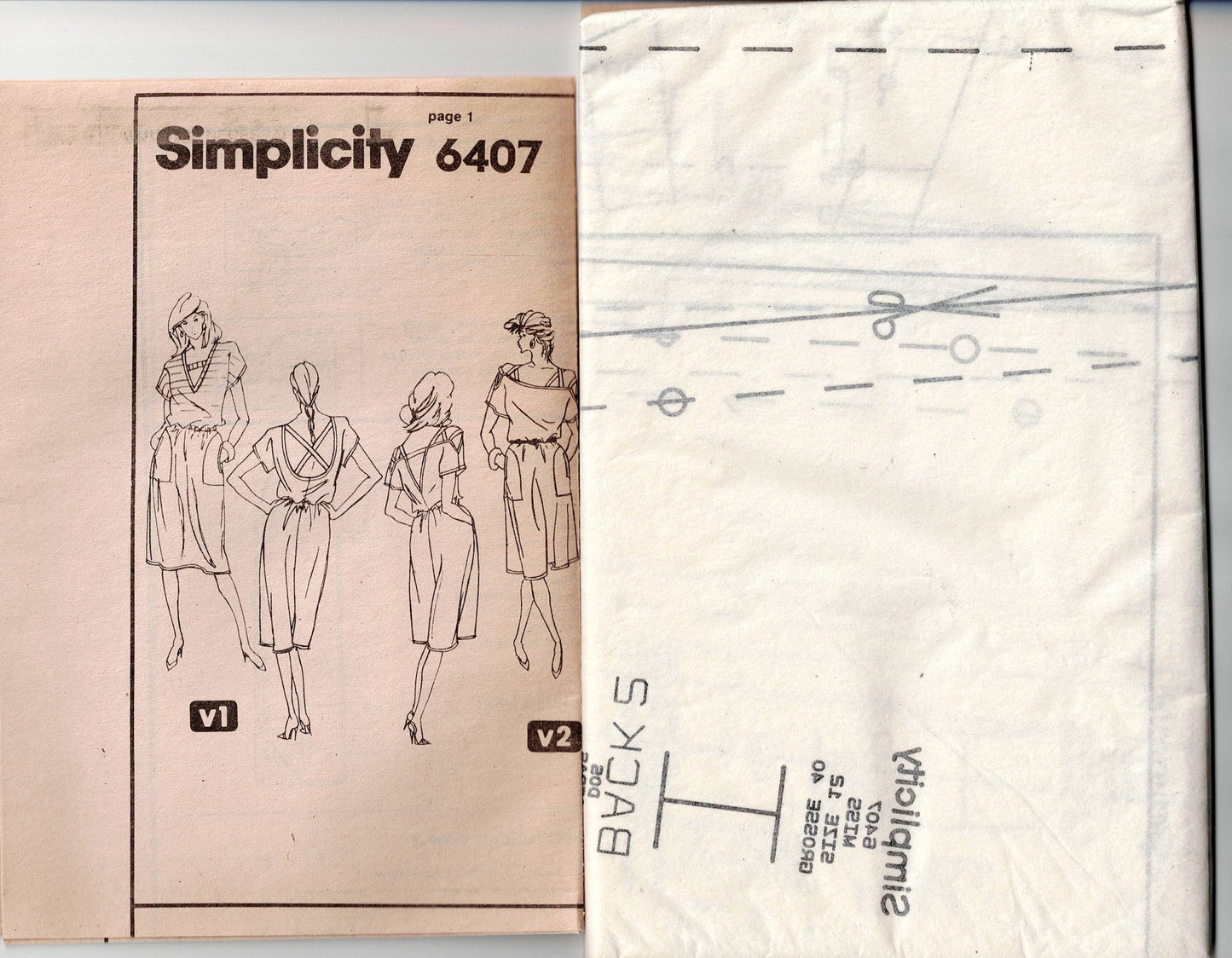 Simplicity 6407 Womens Knit Bare Shoulder Open Back Dress with Strap Detail 1980s Vintage Sewing Pattern Size 12 Bust 34 inches UNCUT Factory Folded