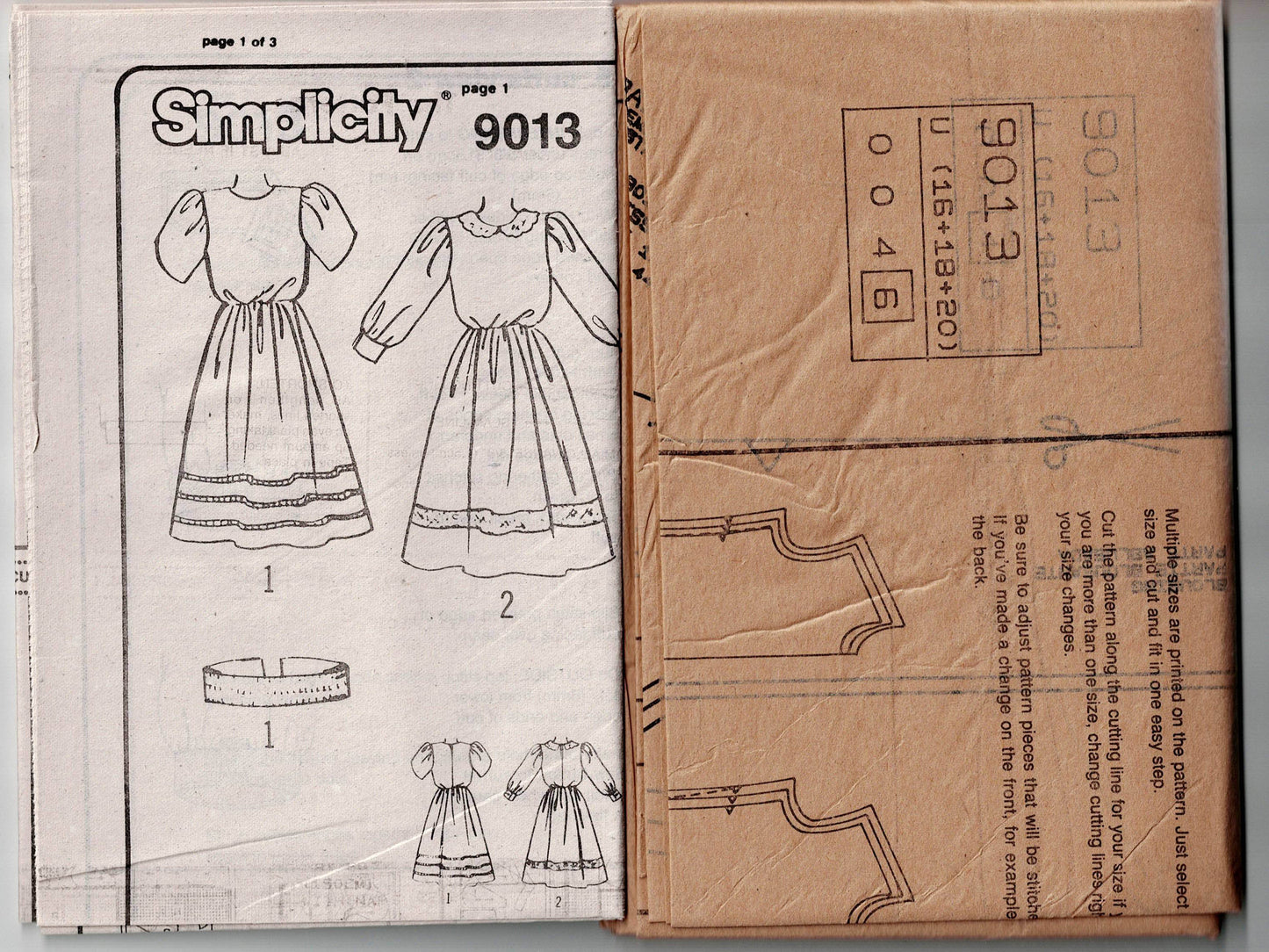 Simplicity 9013 Womens Puff Sleeved Dress with Full Skirt 1980s Vintage Sewing Pattern Size 16 - 20 UNCUT Factory Folded