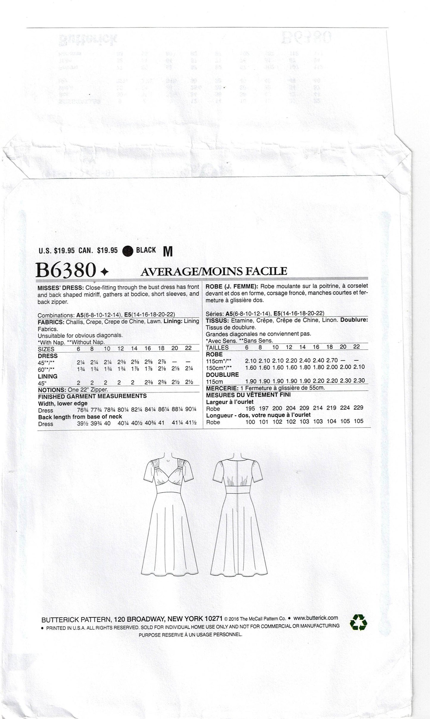 Patrón de costura agotado para vestido con corpiño con forma retro y panel abdominal de GERTIE'S Butterick B 6380, talla 6-14, sin cortar, doblado de fábrica