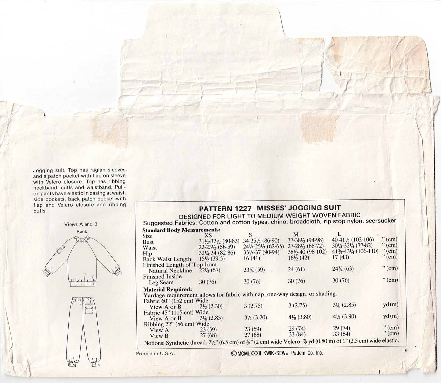 Kwik Sew 1227 Womens Retro Stretch Jogging Suit 1980s Vintage Sewing Pattern Size XS - L UNCUT Factory Folded