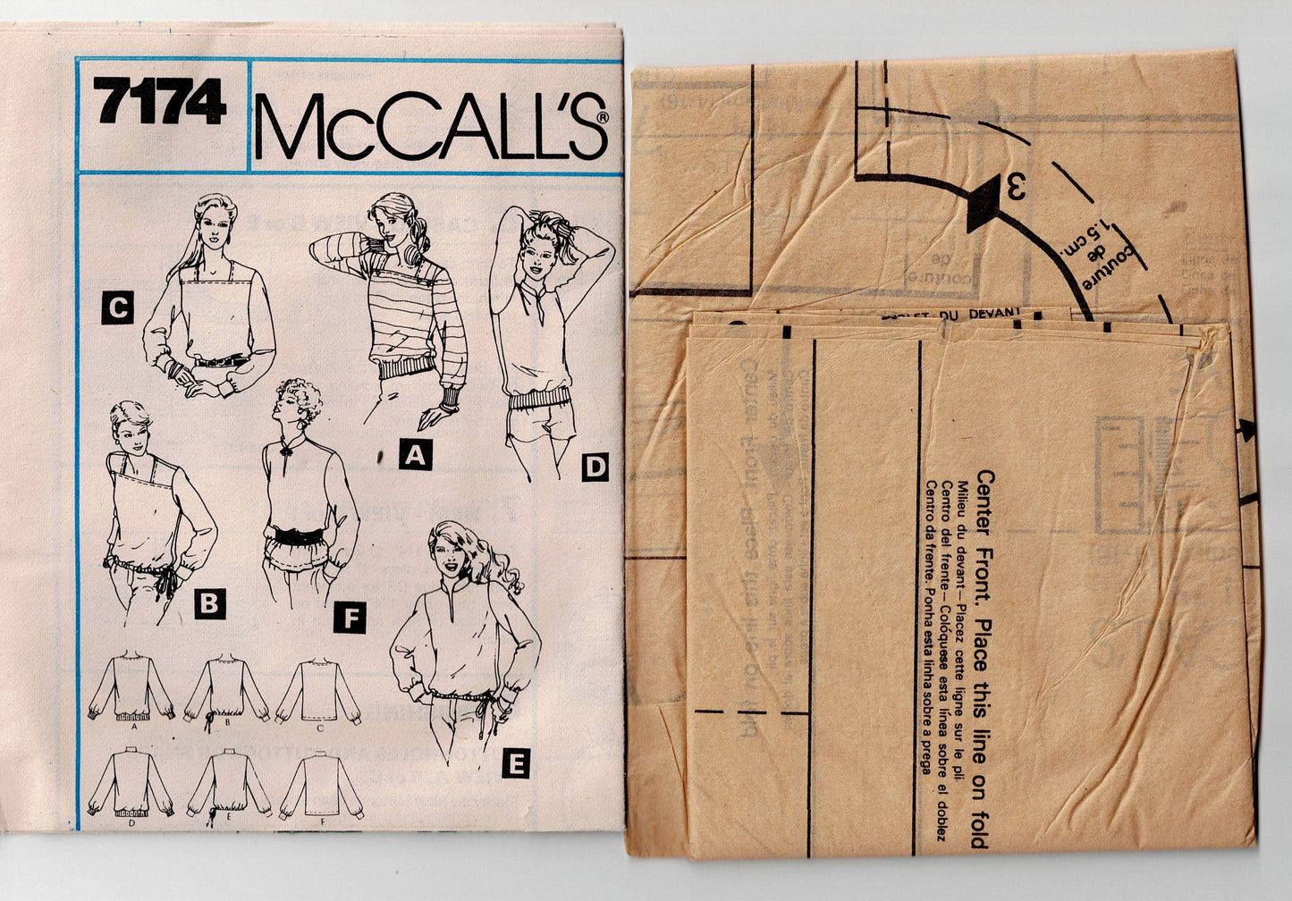 McCall's 7174 Womens Pullover Casual Tops 1980s Vintage Sewing Pattern Size MEDIUM 12-14 UNCUT Factory Folded