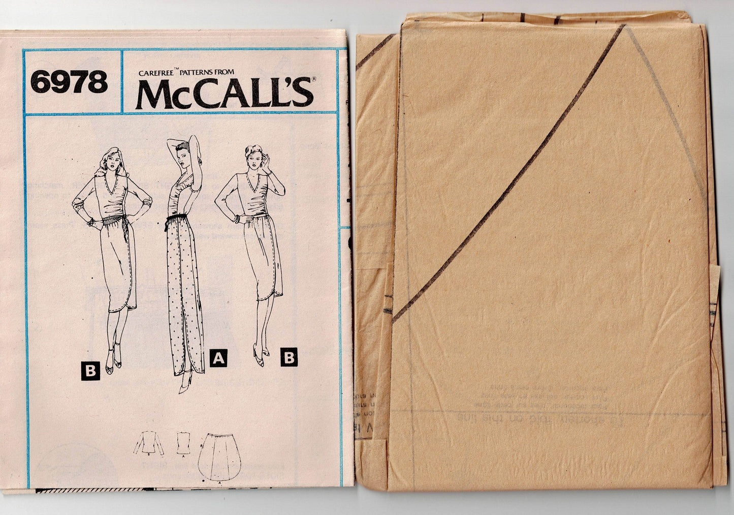 McCall's 6978 Womens Stretch Asymmetric Ruched Pullover Top & Slim Wrap Skirt 1980s Vintage Sewing Pattern Size 14 Bust 36 inches UNCUT Factory Folded