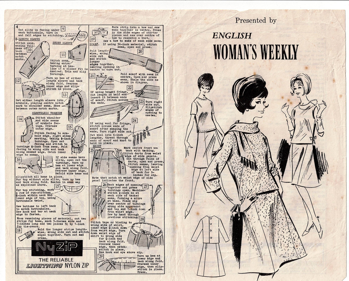 Patrón de costura clásico de dos piezas para mujer de la revista Woman's Weekly, años 60, busto de 36 pulgadas, doblado de fábrica, SIN USAR