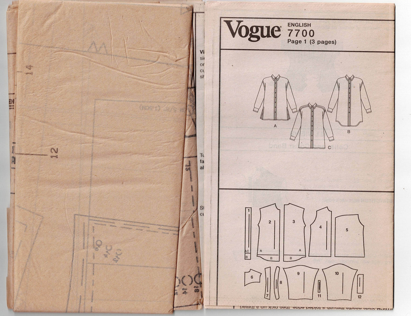 Vogue 7700 Womens Loose Fitting Gathered Back Shirt Style Blouses Out Of Print Paper Sewing Pattern Size 12 - 16 UNCUT Factory Folded