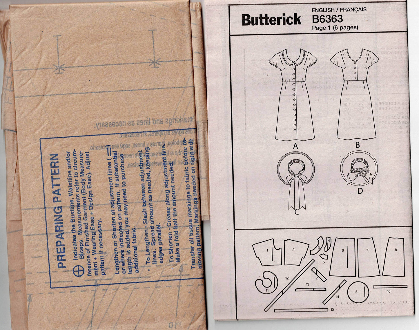 Patrón de costura agotado para vestido y sombrero estilo años 40 para mujer Butterick 6363 MAKING HISTORY, tallas 6 a 14, sin cortar, doblado de fábrica