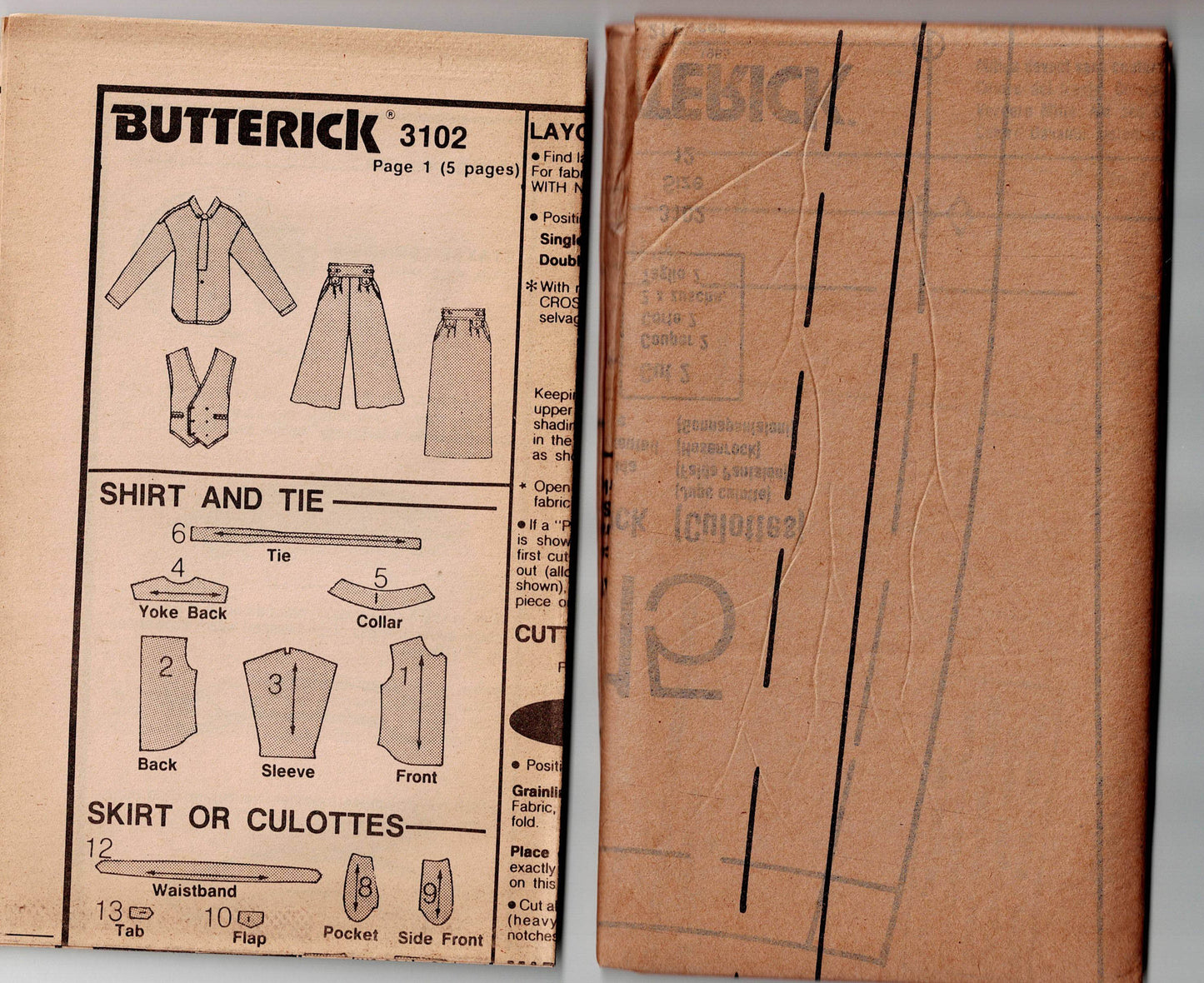 Butterick 3102 JG HOOK Womens Vest Blouse Culottes & Skirt 1980s Vintage Sewing Pattern Size 12 Bust 34 inches UNCUT Factory Folded