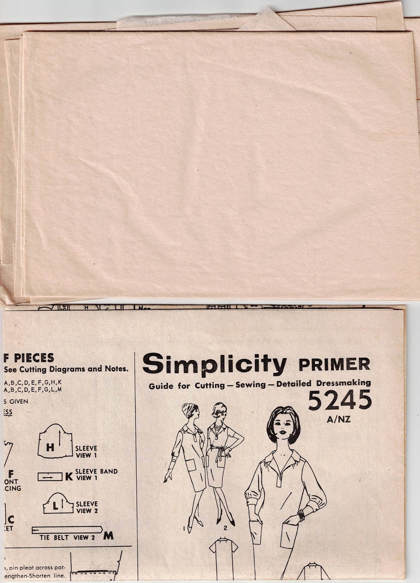 Simplicity 5245 Womens Slim Dress with Tab Front & Collar 1960s Vintage Sewing Pattern Size 12 Bust 32 inches