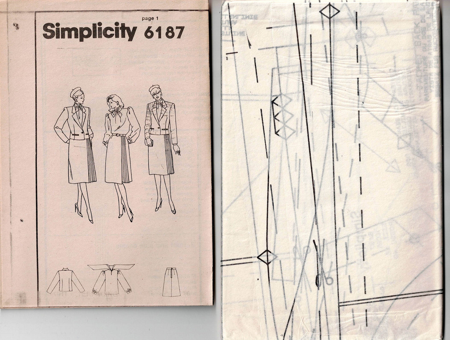 Simplicity 6187 Womens Lined Jacket Blouse & Side Pleated Skirt 1980s Vintage Sewing Pattern Size 12 UNCUT Factory Folded