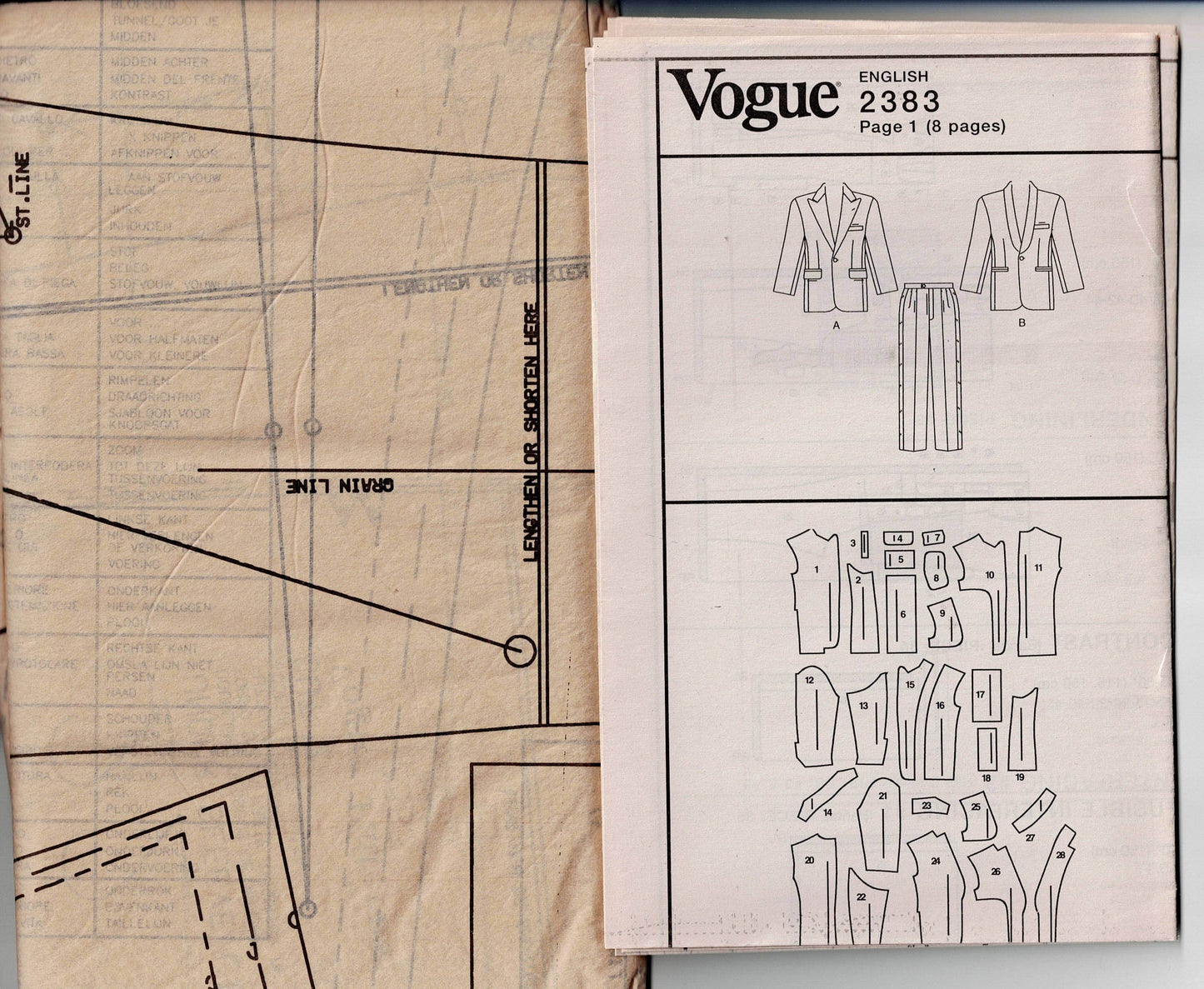 Vogue 2383 Mens Tailored Jacket & Pants Prom Formal Wedding Sewing Pattern Size 32 - 36 UNCUT Factory Folded