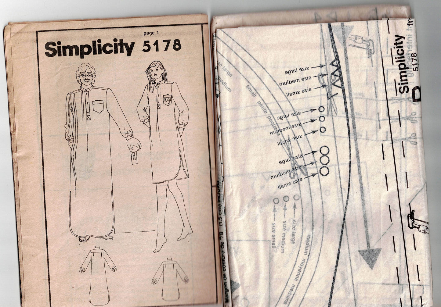 Simplicity 5178 UNISEX Nightshirt 1980s Vintage Sewing Pattern Size 10 - 20 Womens & Chest 38 - 40 Mens