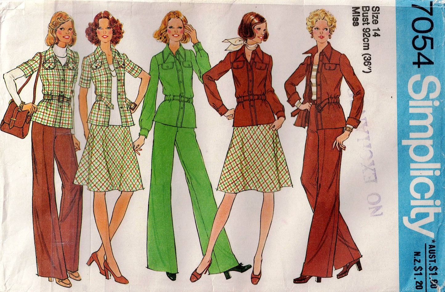 Simplicity 7054 Womens Safari Style Shirt Jacket Skirt & Flares 1970s Vintage Sewing Pattern Size 14 Bust 36 Inches