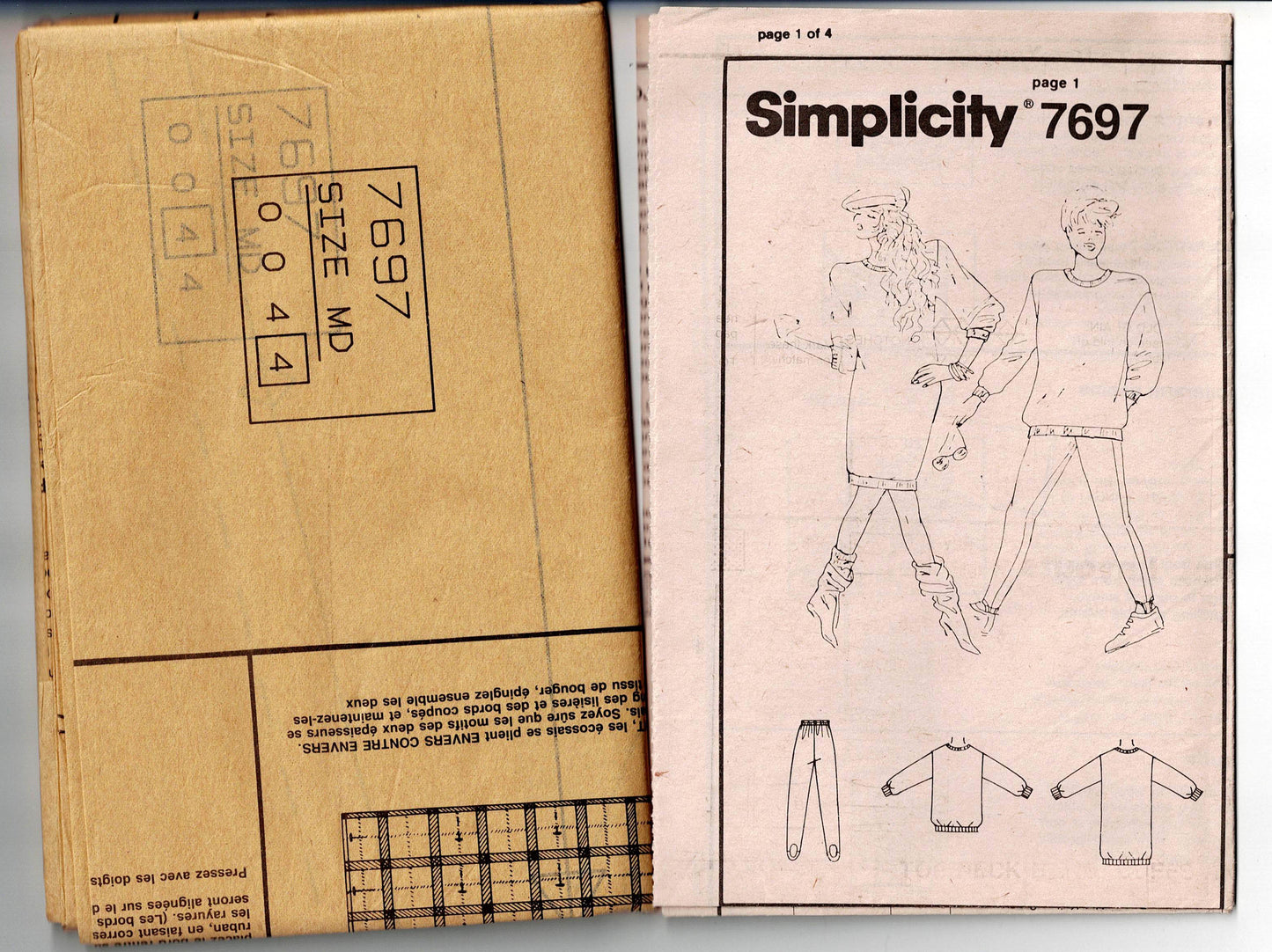 Simplicity 7697 Womens Stretch Active Wear Tunic Top & Stirrup Pants 1980s Vintage Sewing Pattern Size MEDIUM UNCUT Factory Folded