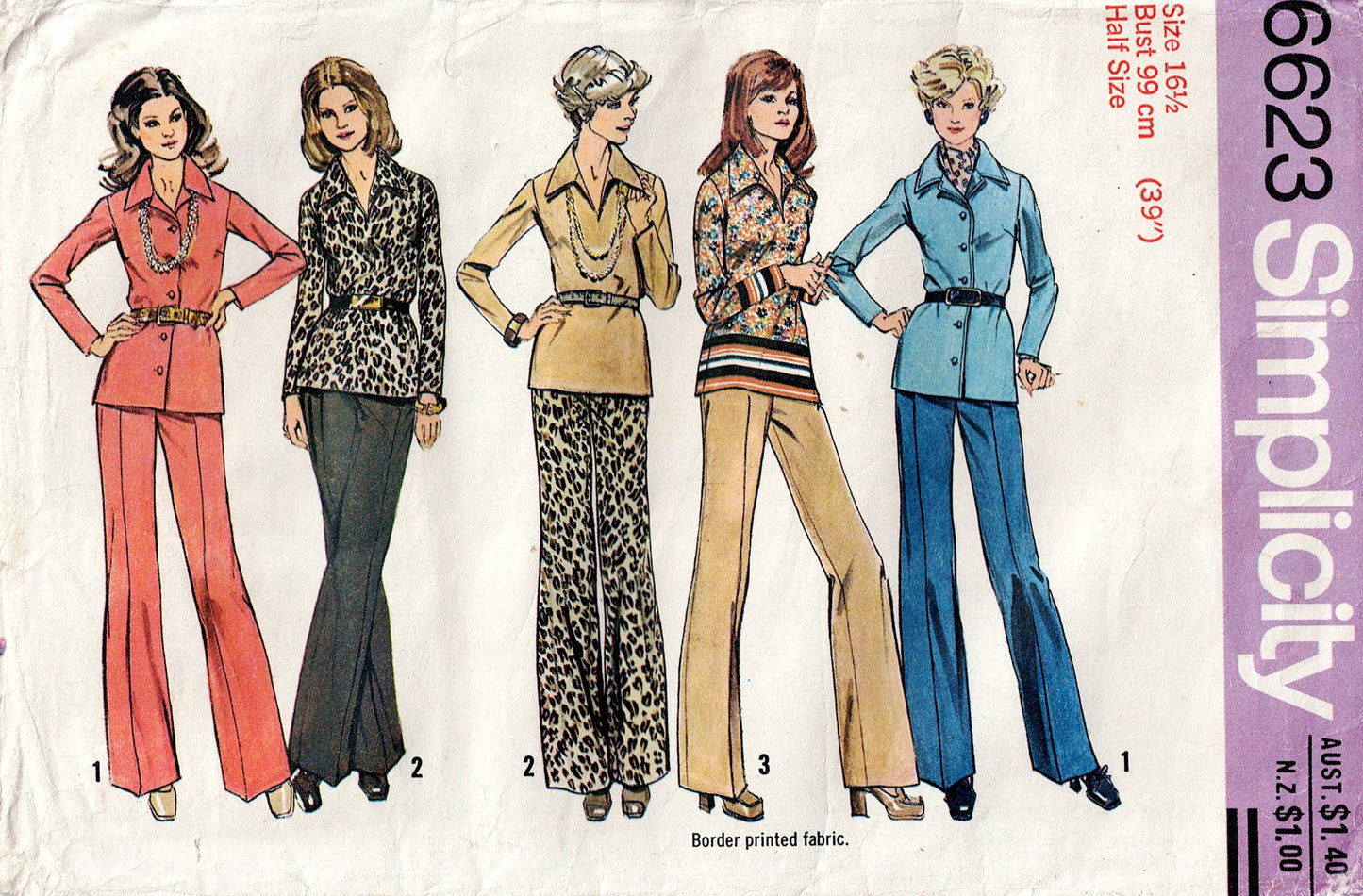 Simplicity 6623 Womens Half Sized Pullover Wide Collar Shirt & Pull On Pants 1970s Vintage Sewing Pattern Size 16 1/2 Bust 39 inches