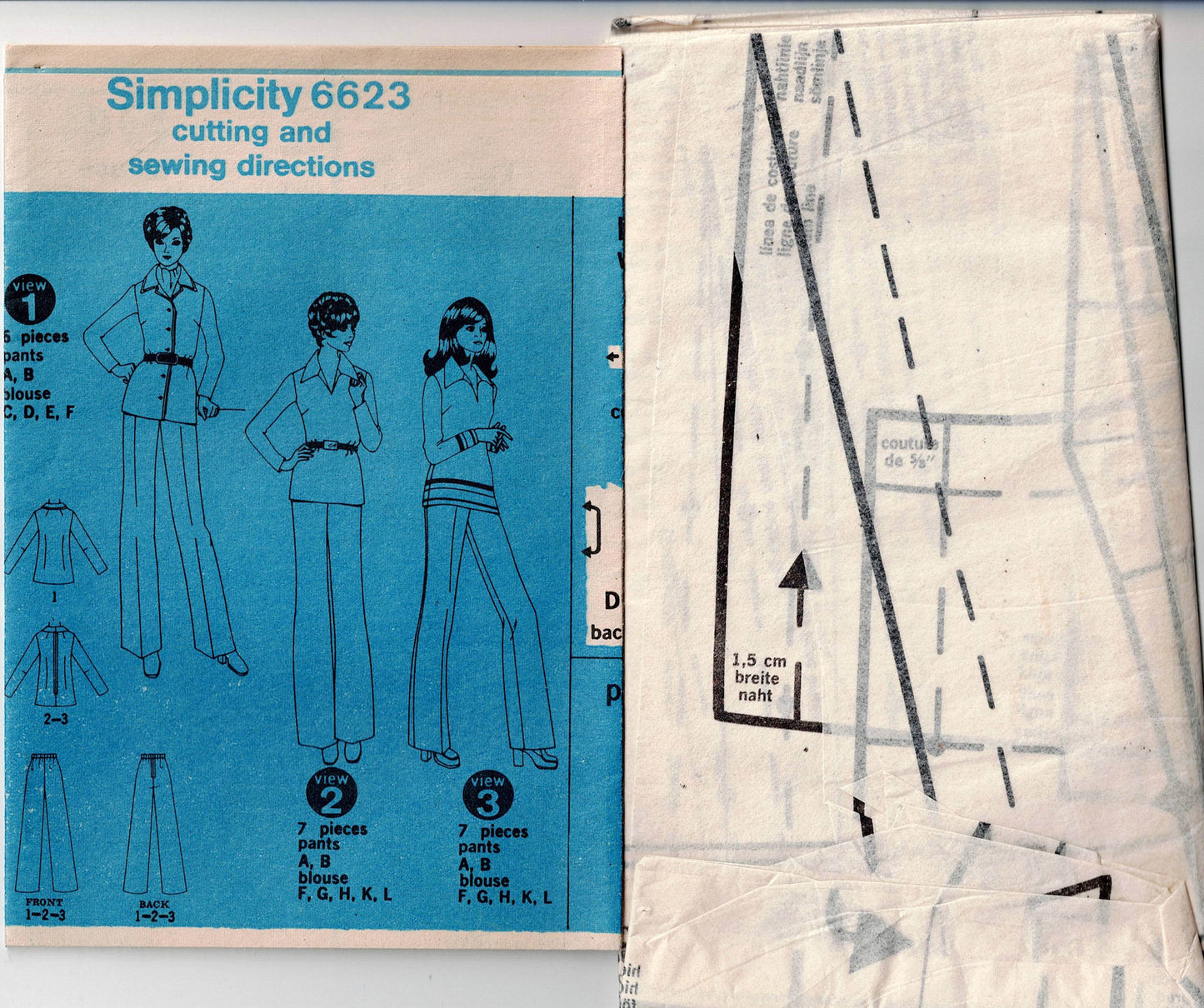 Simplicity 6623 Womens Half Sized Pullover Wide Collar Shirt & Pull On Pants 1970s Vintage Sewing Pattern Size 16 1/2 Bust 39 inches