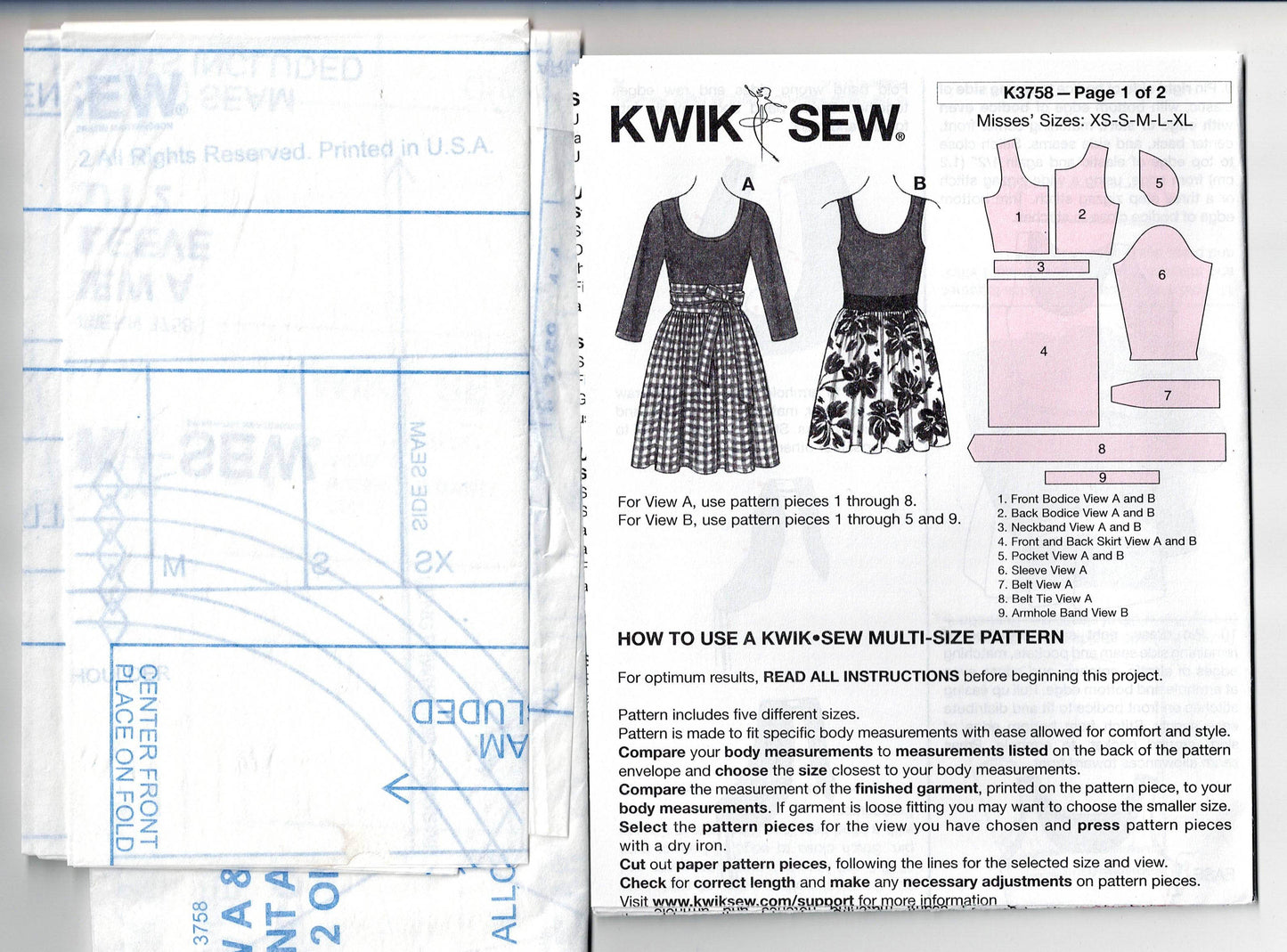 Kwik Sew 3758 Womens Dress with Stretch Bodice & Woven Skirt Out Of Print Sewing Pattern Size XS - XL UNCUT Factory Folded