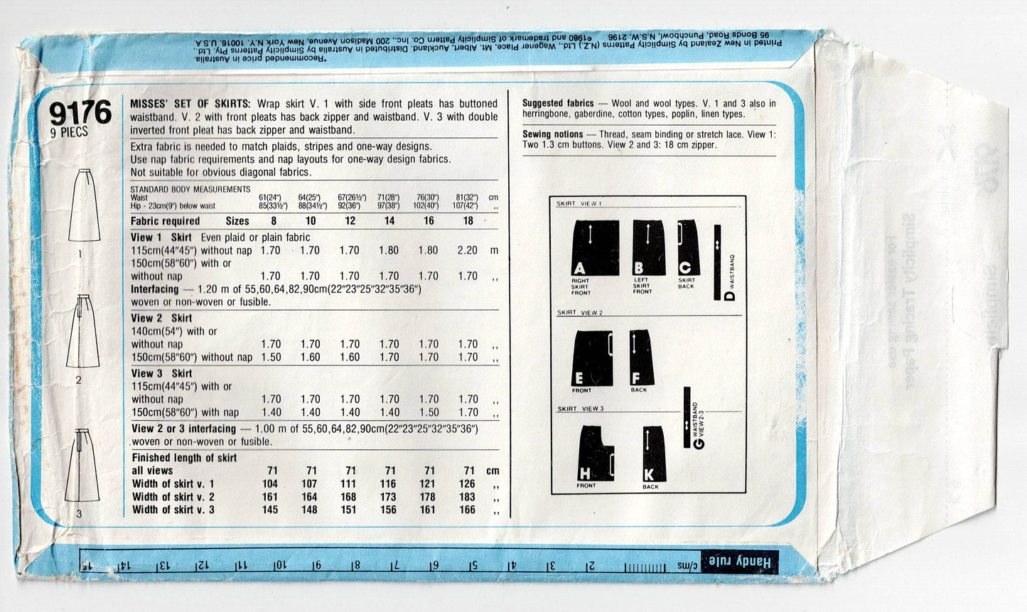 Simplicity 9176 Womens Classic Pleated & Wrap Skirts 1970s Vintage Sewing Pattern Size 12 or 14 UNCUT Factory Folded