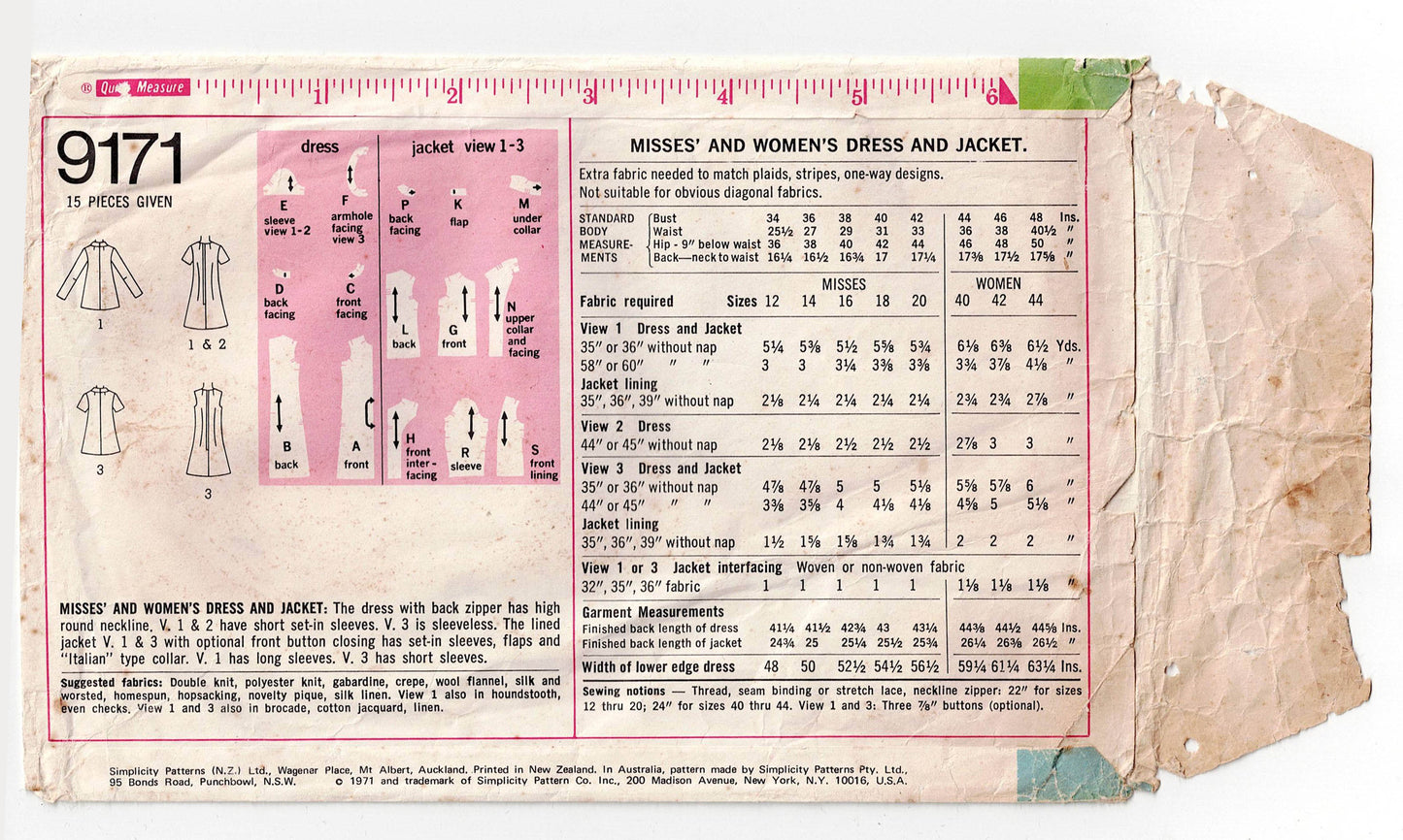 Simplicity 9171 Womens Shift Dress & Jacket 1970s Vintage Sewing Pattern Size 14 Bust 36 Inches