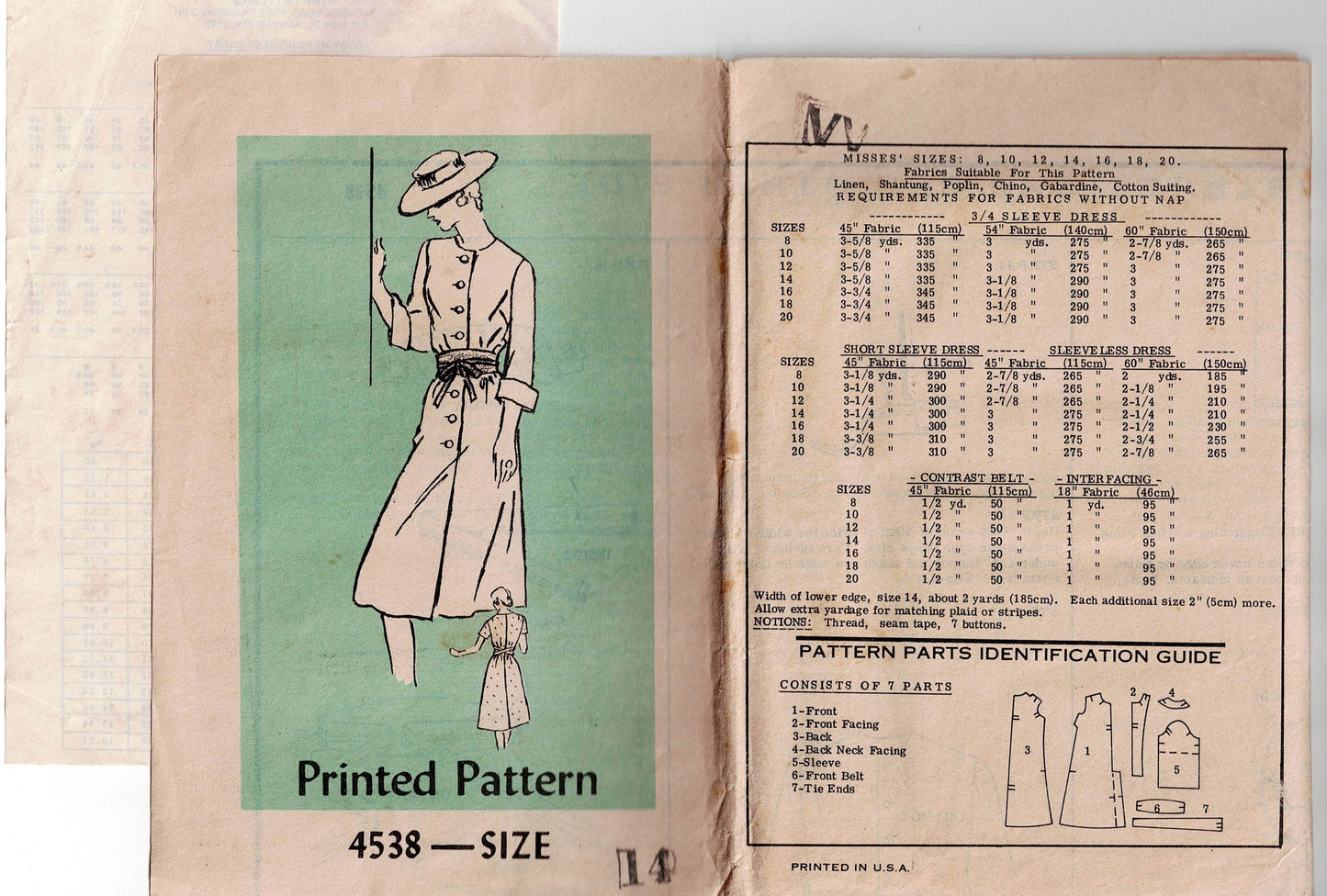 Mail Order 4538 Womens Button Front Dress 1970s Vintage Sewing Pattern Size 14 Bust 36 inches UNCUT Factory Folded