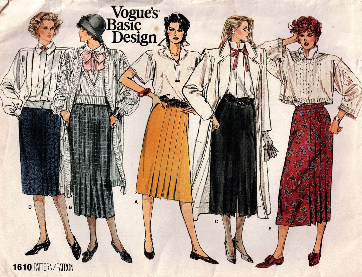 Vogue Basic Design 1610 Womens Straight Pleated Skirts 1980s Vintage Sewing Pattern Size 10 Waist 25 inches UNCUT Factory Folded