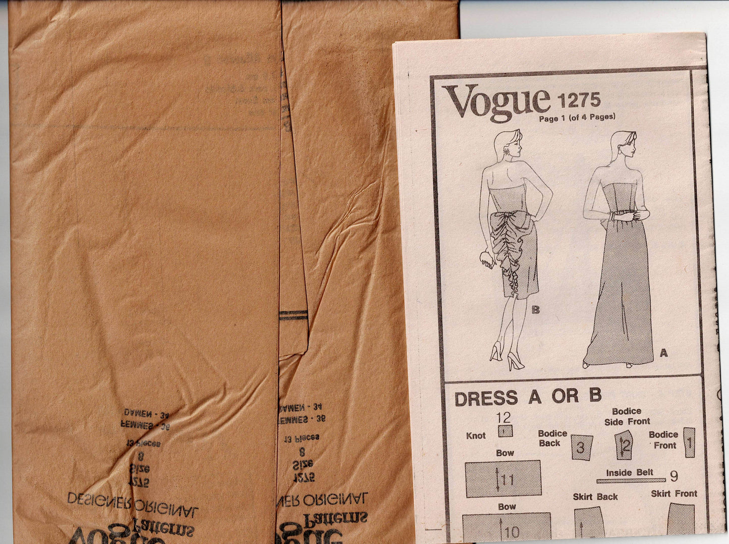 Vogue Designer Original 1275 BELLVILLE SASSOON Womens Strapless Cocktail Evening Sheath Formal Gown 1980s Vintage Sewing Pattern Size 8 UNCUT Factory Folded