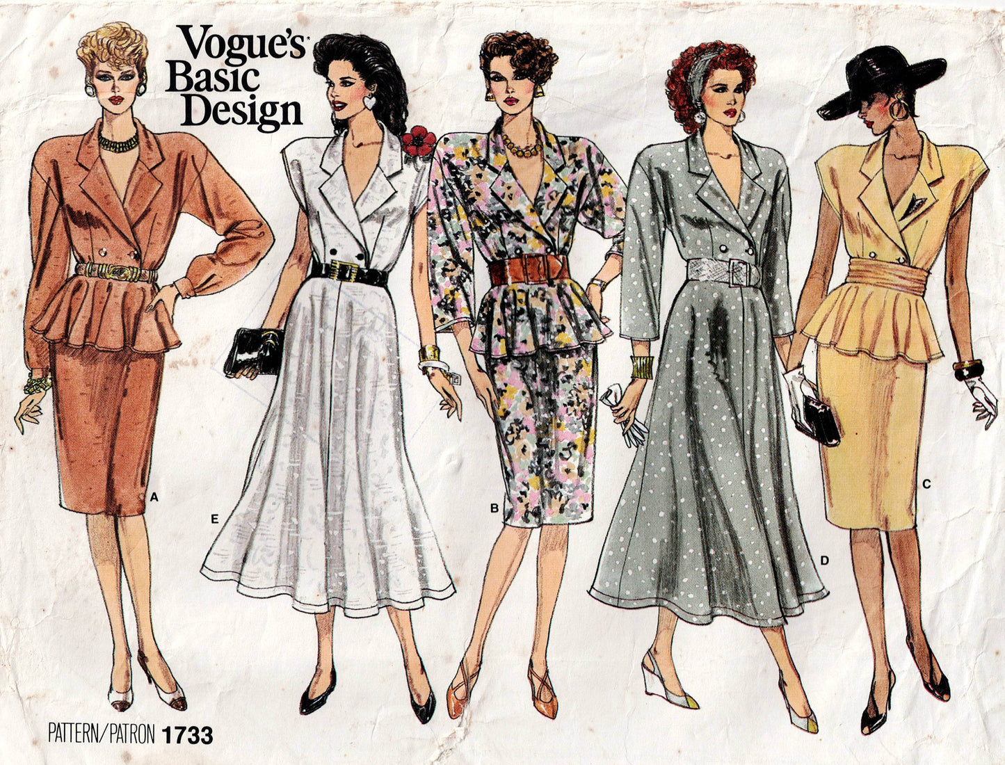 Vogue Basic Design 1733 Womens Shirtdress with Peplum & Skirt Variations 1980s Vintage Sewing Pattern Size 8 - 12