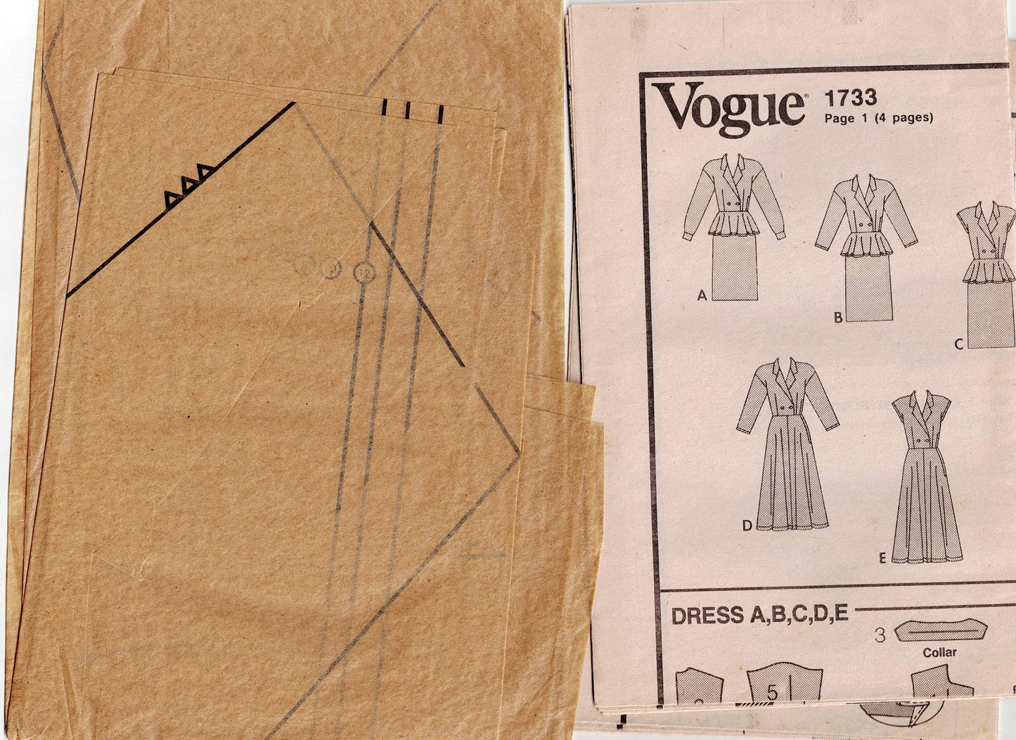 Vogue Basic Design 1733 Womens Shirtdress with Peplum & Skirt Variations 1980s Vintage Sewing Pattern Size 8 - 12