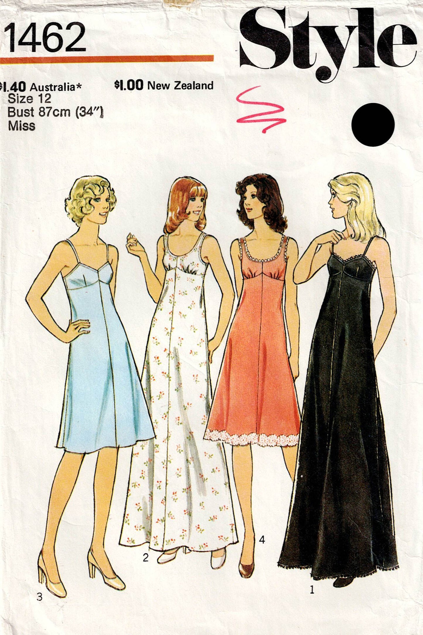 Style 1462 Womens High Waisted Full Slip Petticoats 1970s Vintage Sewing Pattern Size 12 Bust 34 inches