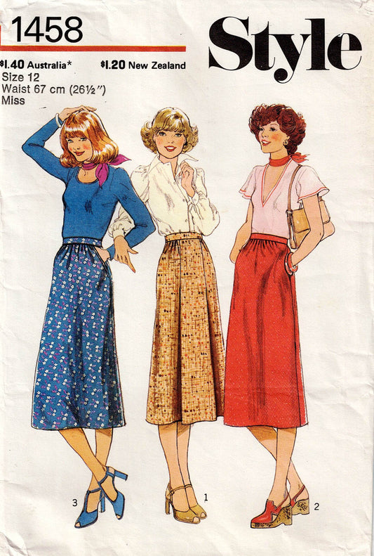 Style 1458 Womens Skirts with Waistband Pleats & Pockets 1970s Vintage Sewing Pattern Size 12 Waist 26.5 inches