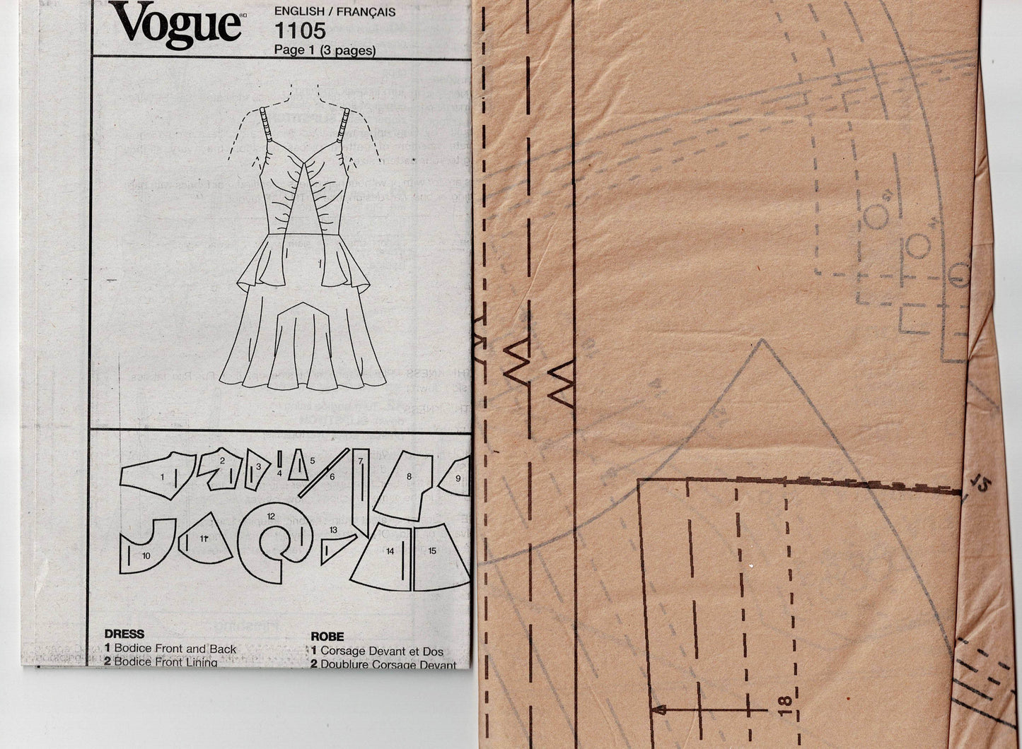 Vogue American Designer V1105 ANNA SUI Womens Lined Ruffled Peplum Mini Dress Out Of Print Sewing Pattern Size 4 - 10 or 12 - 18 UNCUT Factory Folded