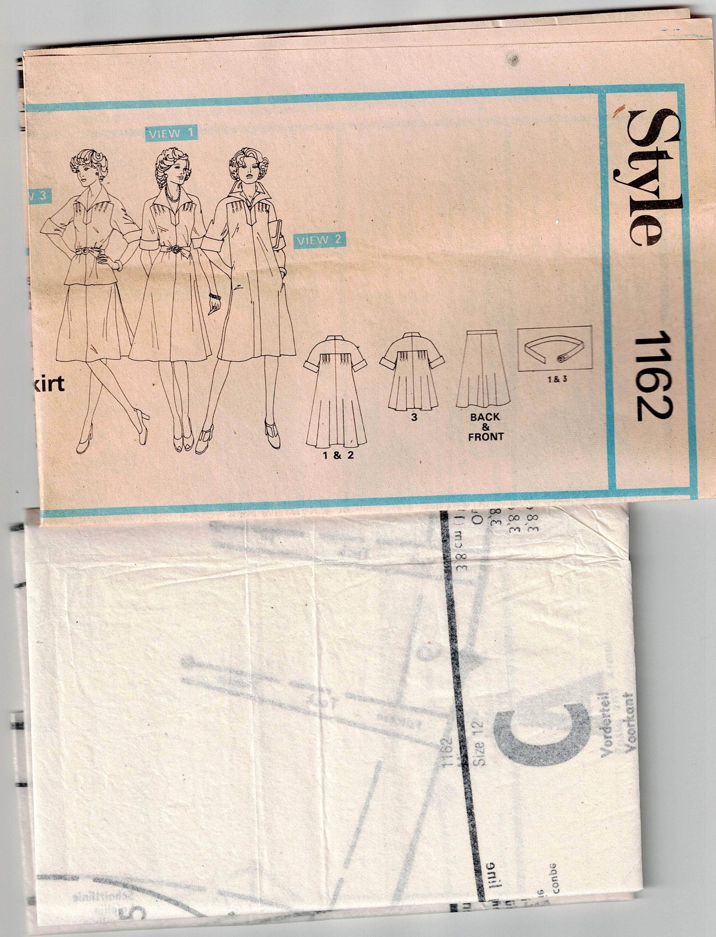 Style 1162 Womens Pleat Shoulder Dress or Top & Skirt 1970s Vintage Sewing Pattern Size 12 or 16